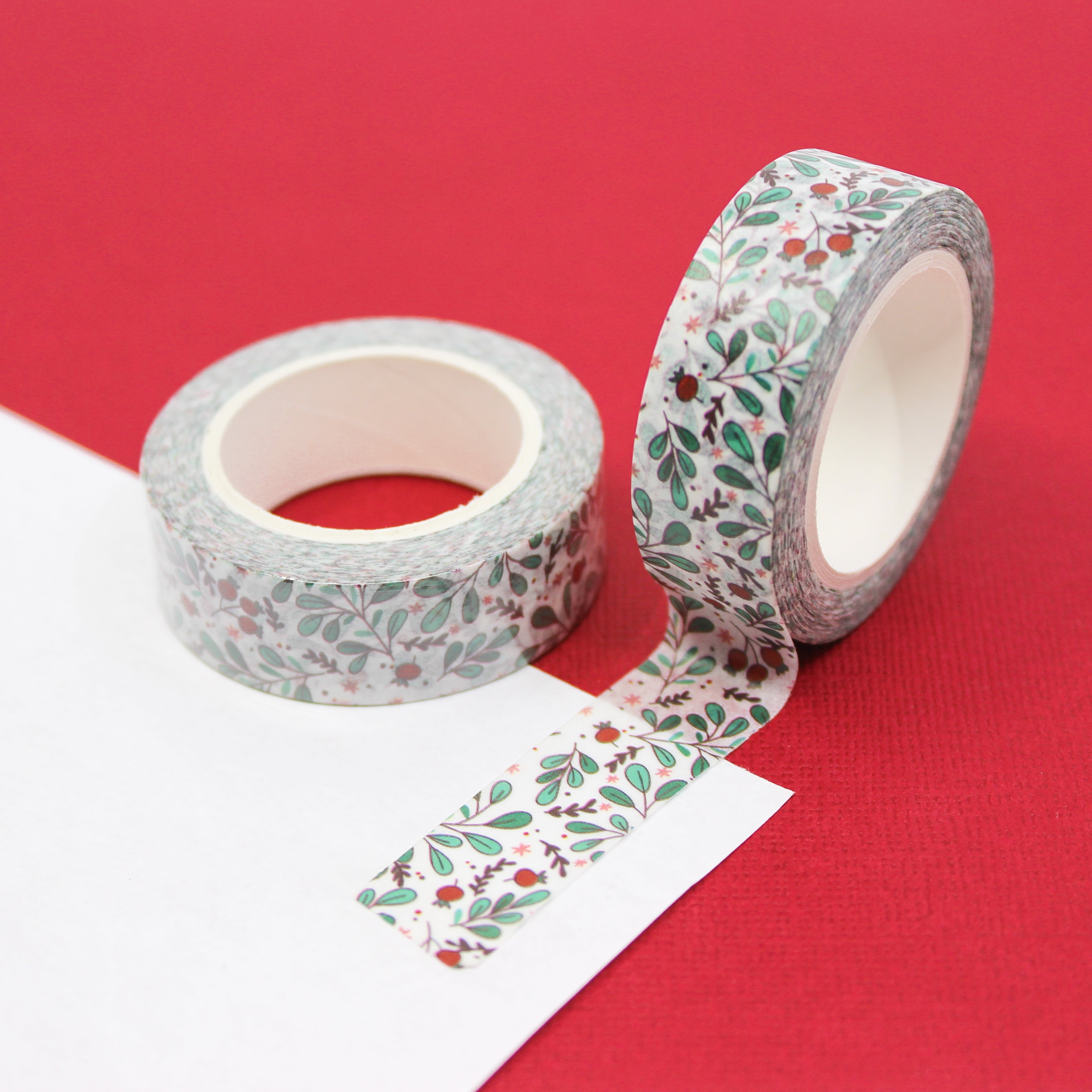 This is a holly branch and leaves view themed washi tape from BBB Supplies Craft Shop