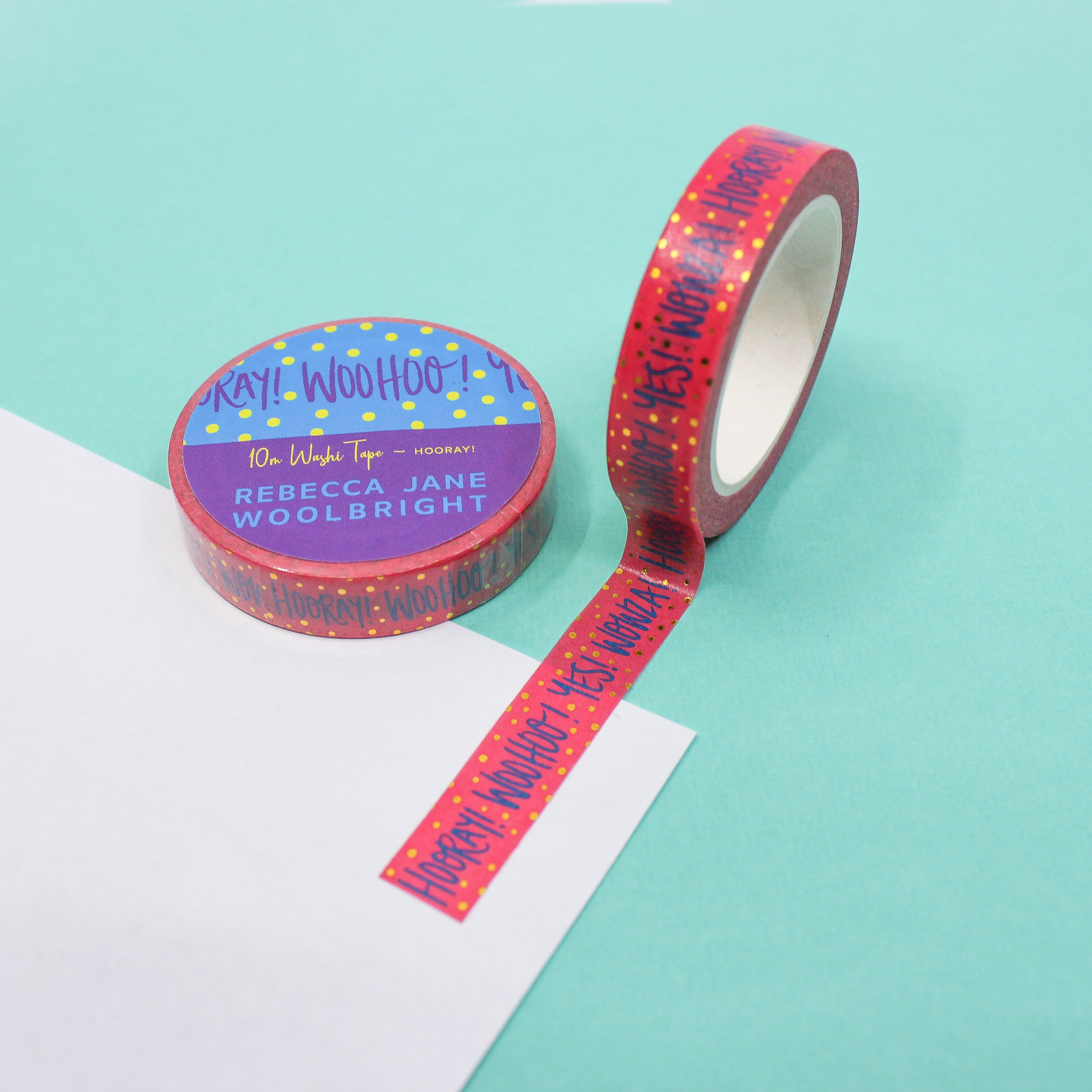 This is a happy phrases like yes, woohoo and hooray themed washi tape from BBB Supplies Craft Shop