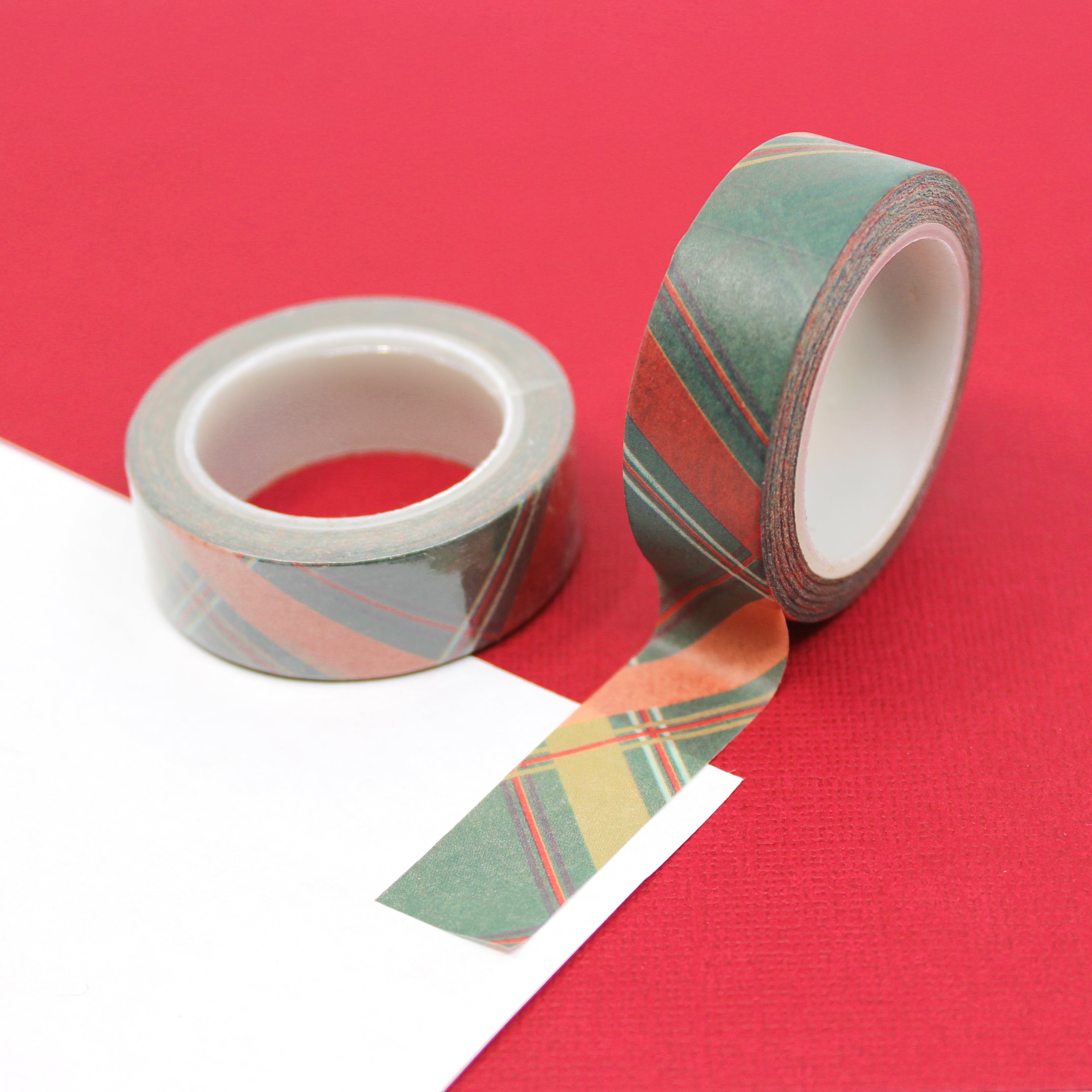 This is a red and green Holiday plaid view themed washi tape from BBB Supplies Craft Shop