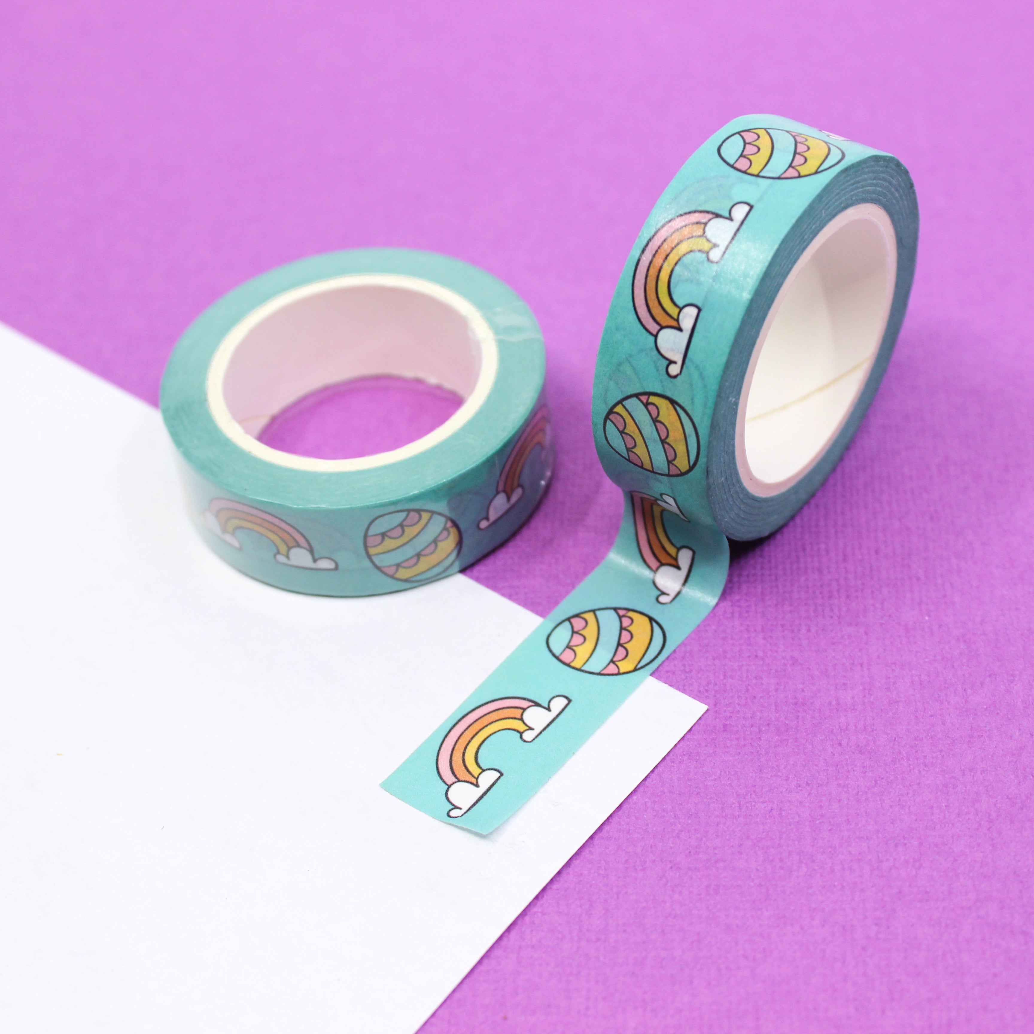 This is a blue rainbow and Easter egg view themed washi tape from BBB Supplies Craft Shop