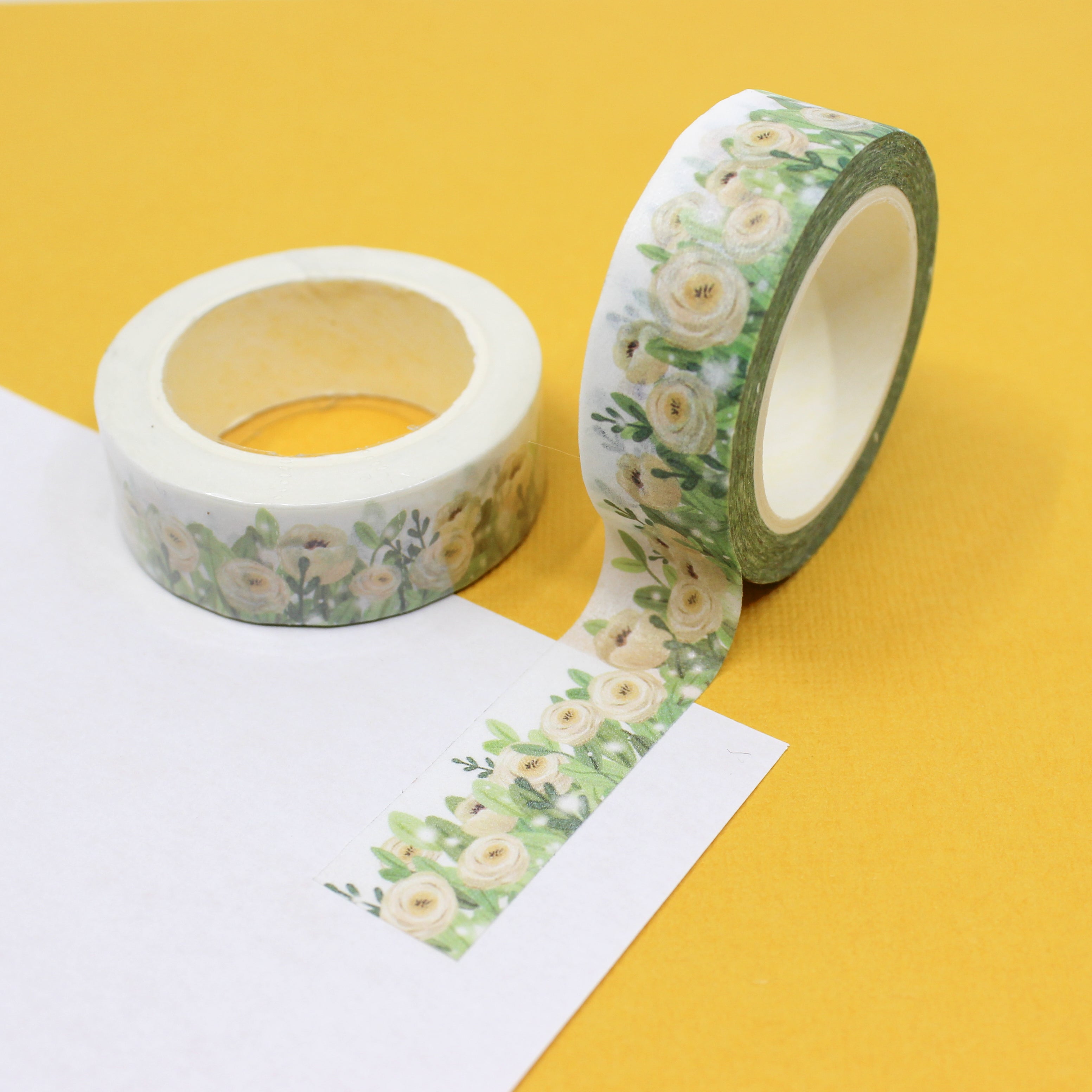 This is a pretty white roses flower collections pattern washi tape from BBB Supplies Craft Shop