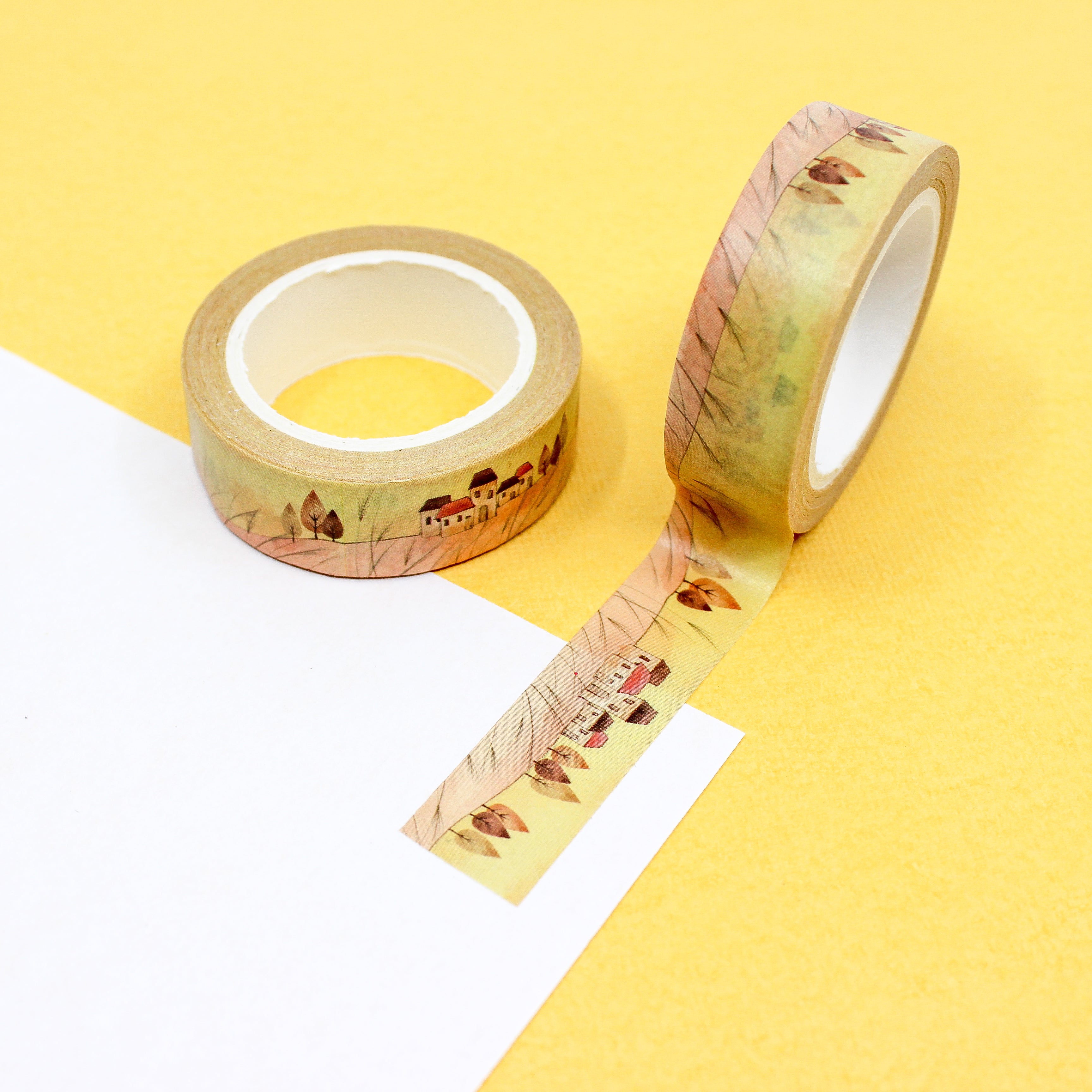 This is a yellow houses themed washi tape from BBB Supplies Craft Shop