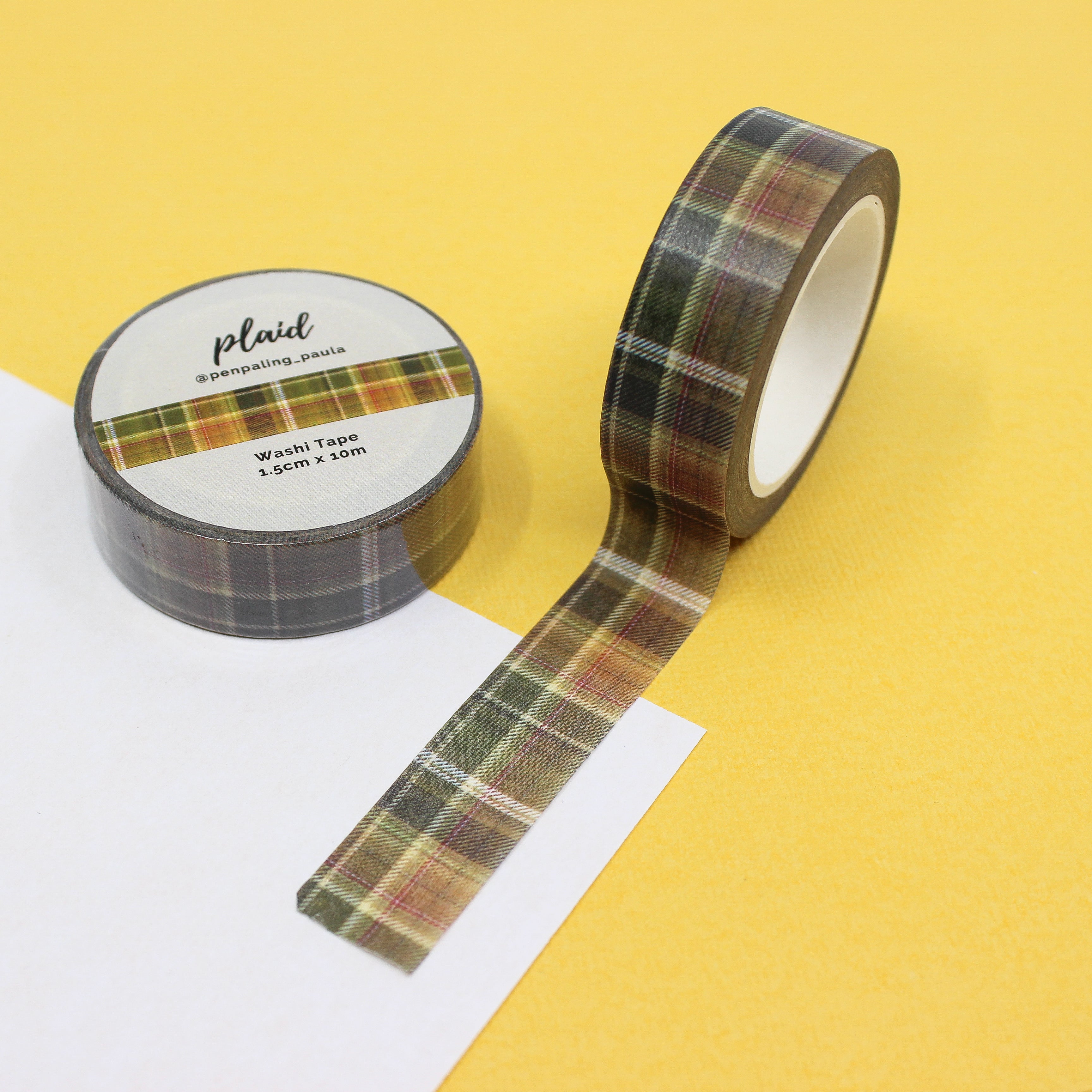This is a yellow vintage plaid themed washi tape from BBB Supplies Craft Shop