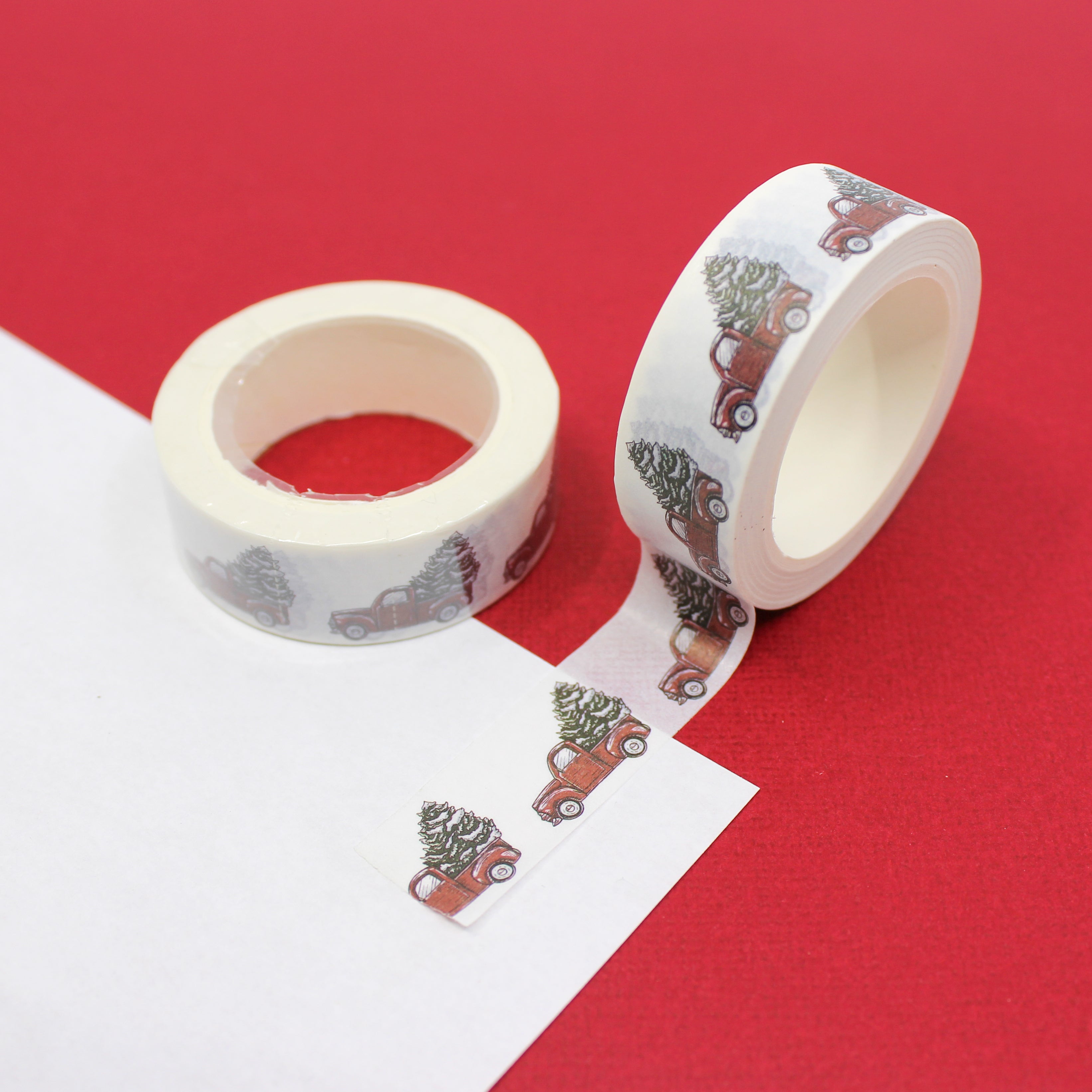 Classic Americana traditional Christmas Tree Truck washi tape from BBB Supplies Craft Shop.