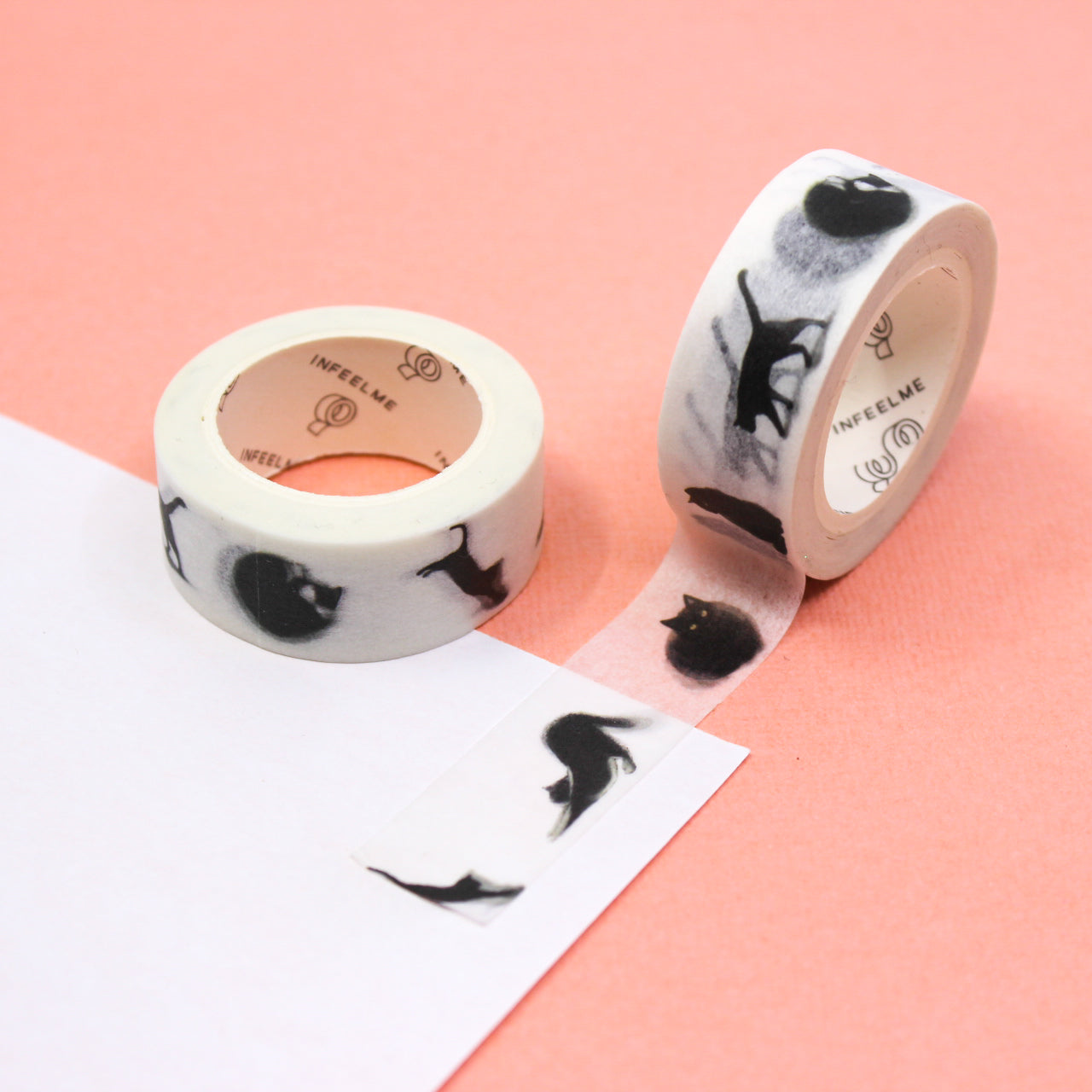 This graphic black and white cat-themed washi features several black cats stretching and being playful, might we say mischievous. This tape is perfect for all our cat-loving customers. This tape is from BBB Supplies Craft Shop.