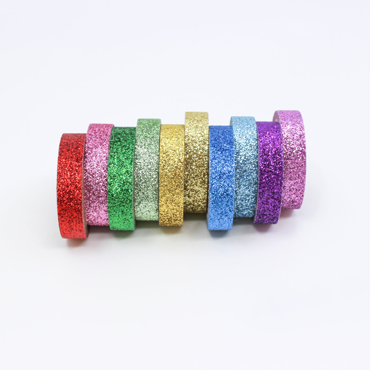 This set of washi tape is perfect for multiple projects. The set includes pastel and primary red, blue, yellow, green, blue, and purple glitter tapes. This tape will add some sparkle to any project. This set is sold at BBB Supplies Craft Shop.
