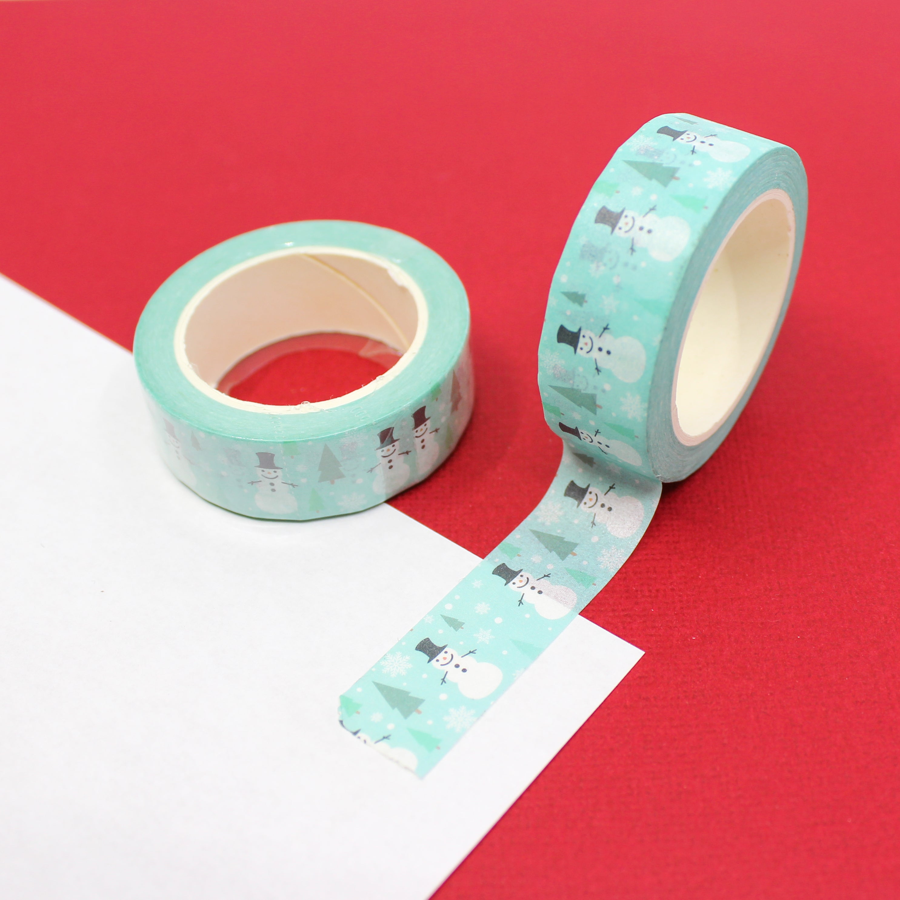 Cute Frosty the Snowman and his magic hat green washi tape for your holiday projects from BBB Supplies Craft Shop.