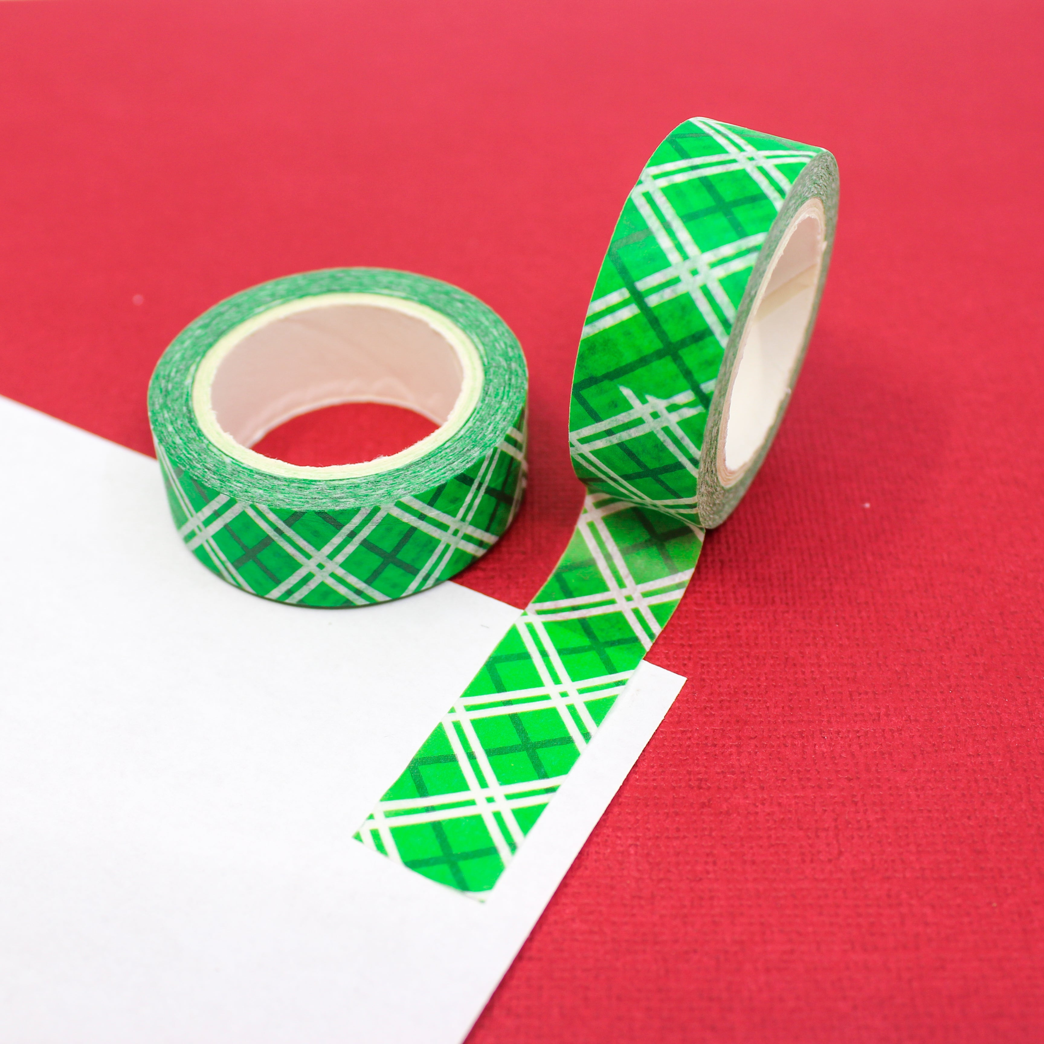 This festive green plaid is perfect for craft projects and spreads throughout the year. It's also perfect for holiday projects or even a father's day card to match his plaid ties and socks. This tape is sold at BBB Supplies Craft Shop.