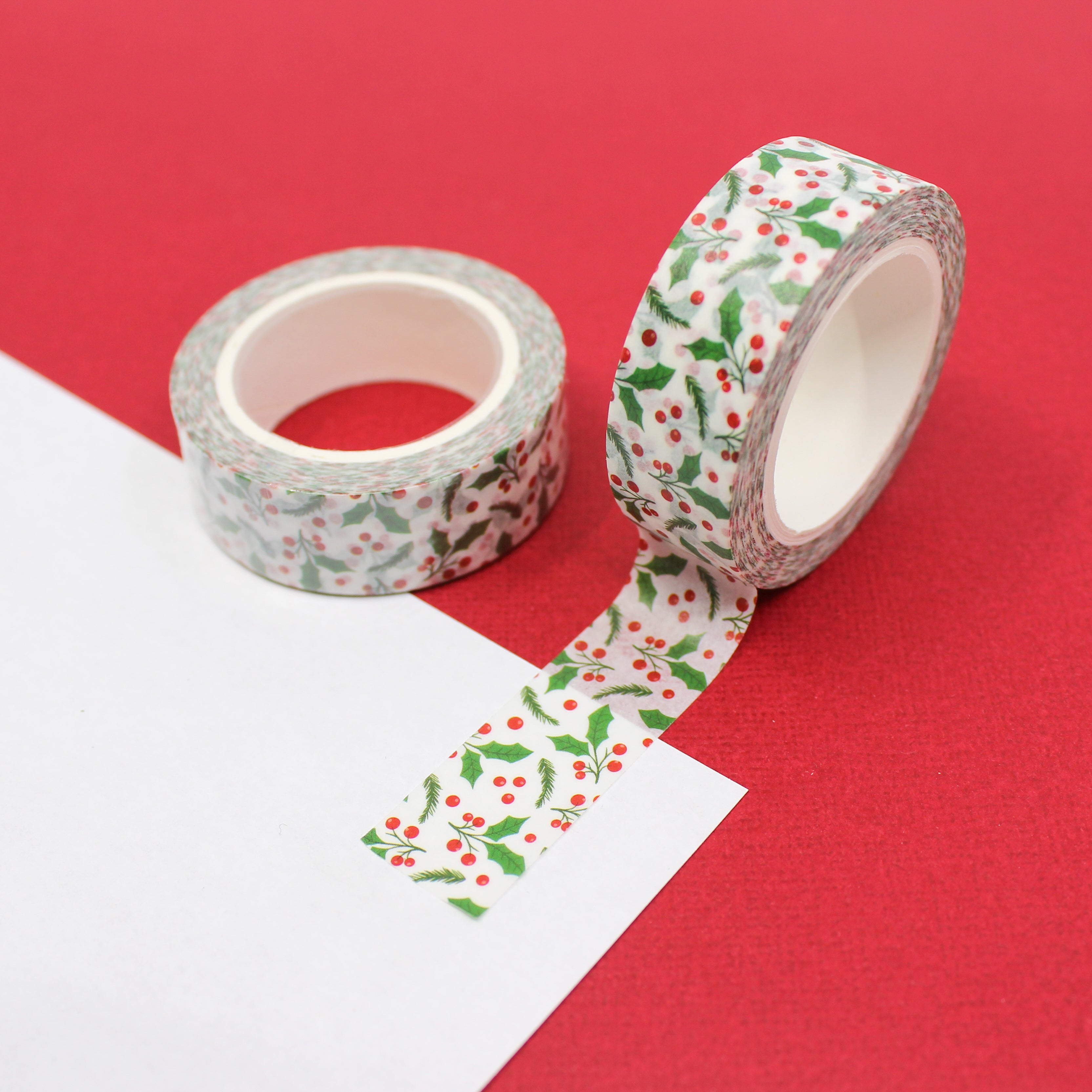 Cute little holiday Holly and red berries washi tape from BBB Supplies Craft Shop.