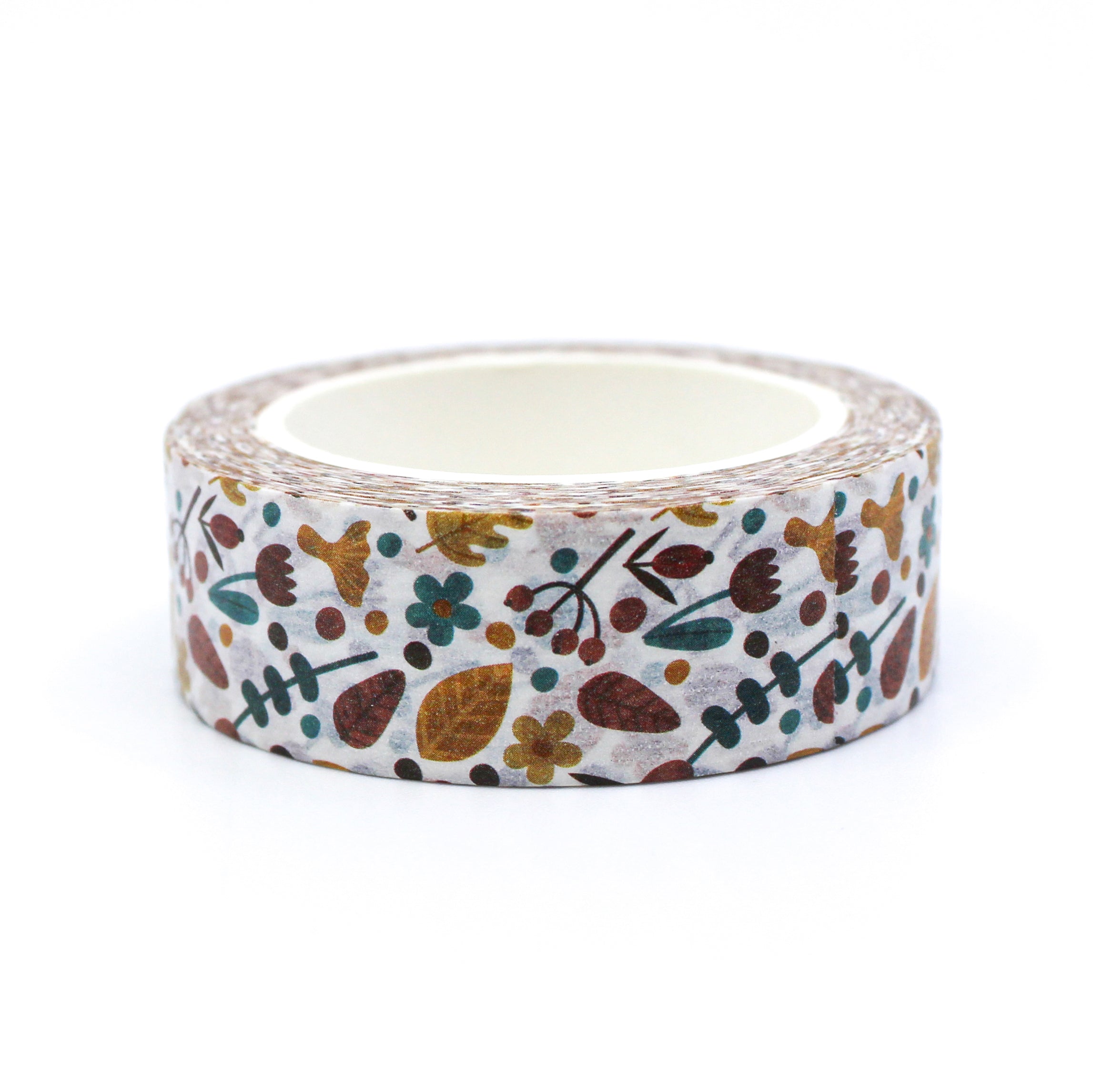 This is an orange, green and brown fall leaves pattern washi tape from BBB Supplies Craft Shop