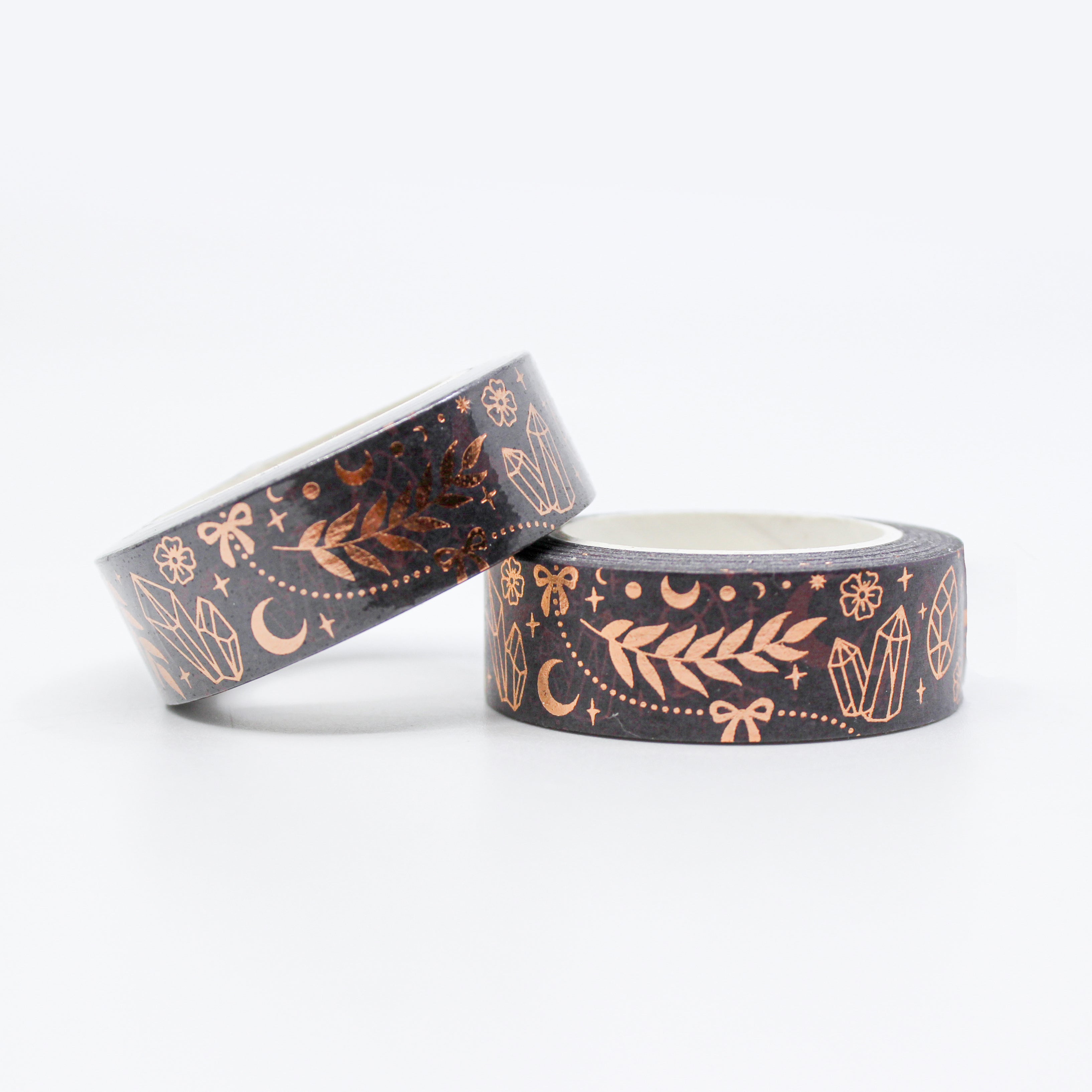 This is a view of copper crystals and celestial points mystical symbols washi tape for Journal Supplies, Scrapbooking washi tapes from BBB Supplies Craft Shop