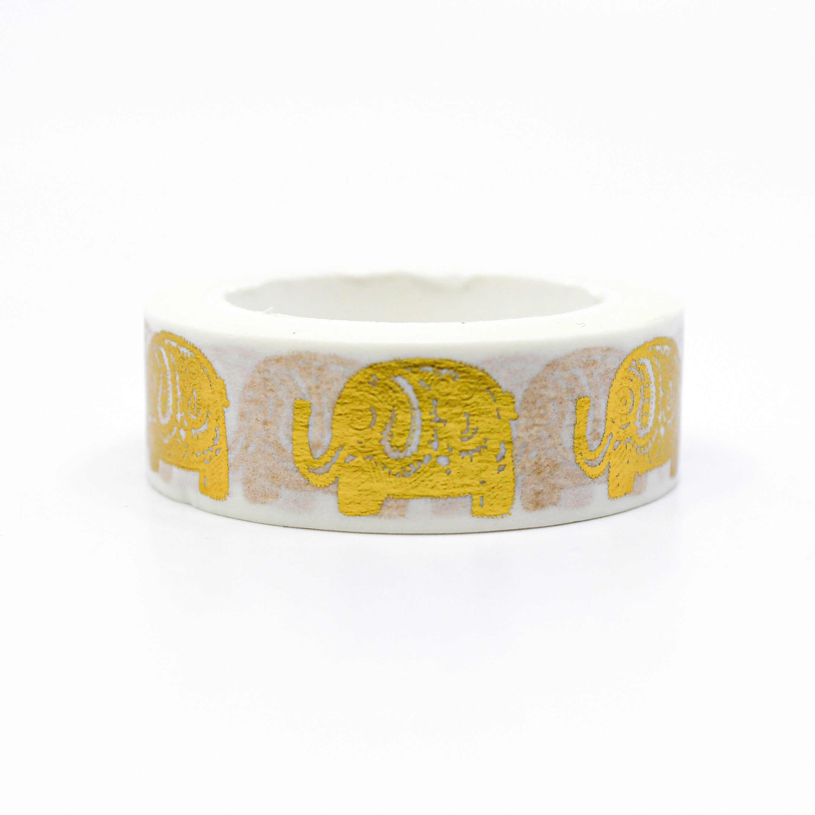 This is a cute view of gold foil elephant pattern washi tape from BBB Supplies Craft Shop
