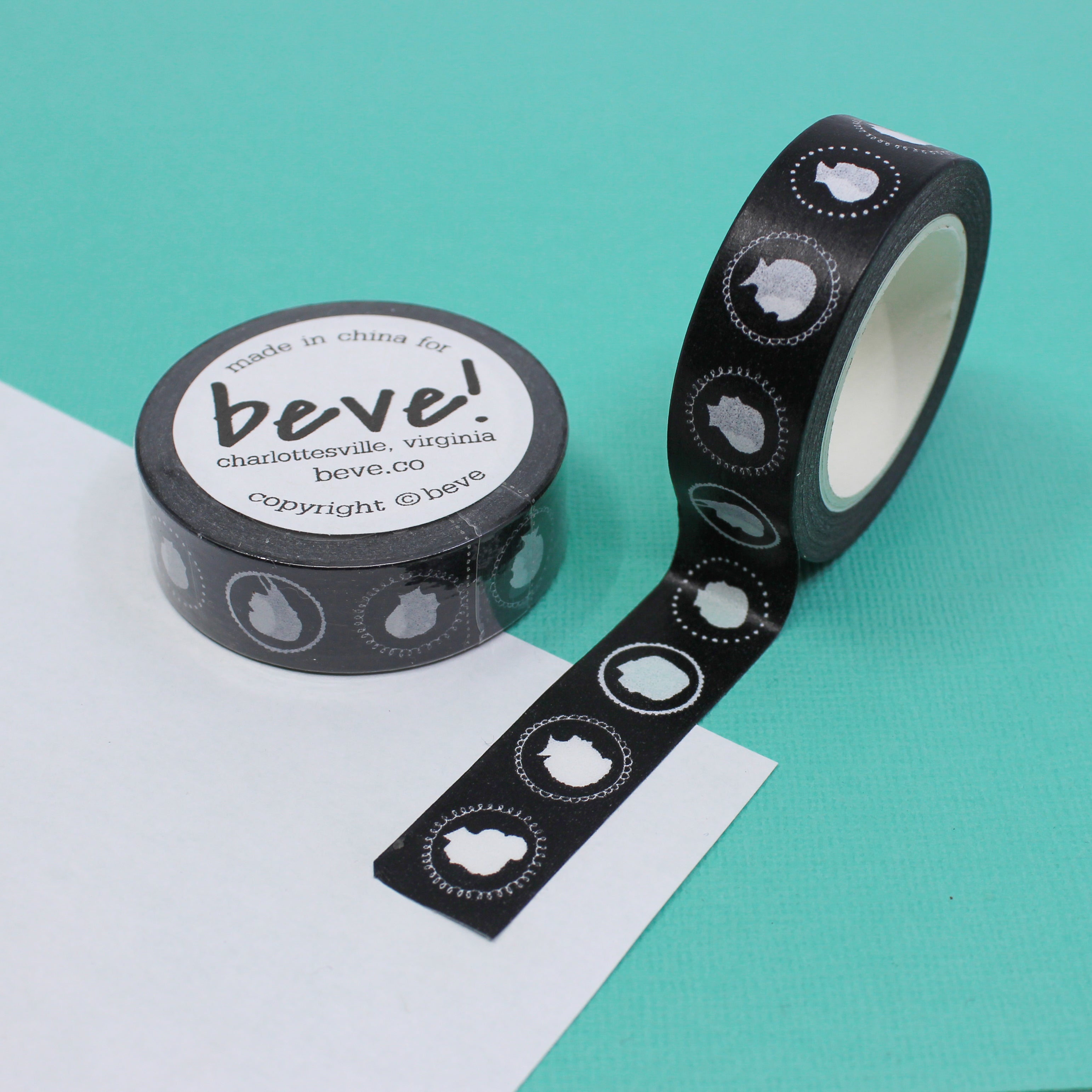 This is a black and white silhouette pattern washi tape from BBB Supplies Craft Shop