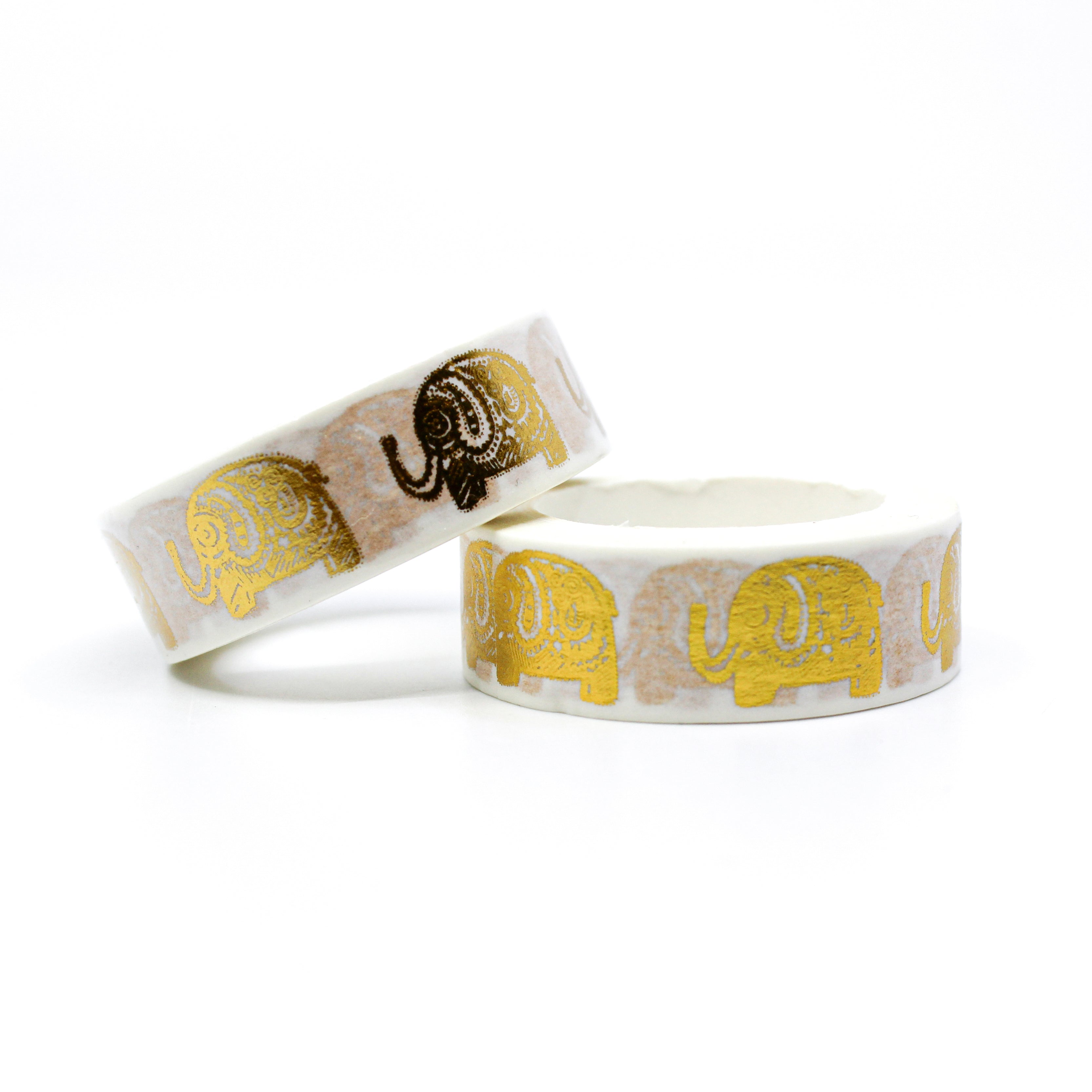 This is a cute view of gold foil elephant pattern washi tape for Journal Supplies, Scrapbooking washi tapes from BBB Supplies Craft Shop