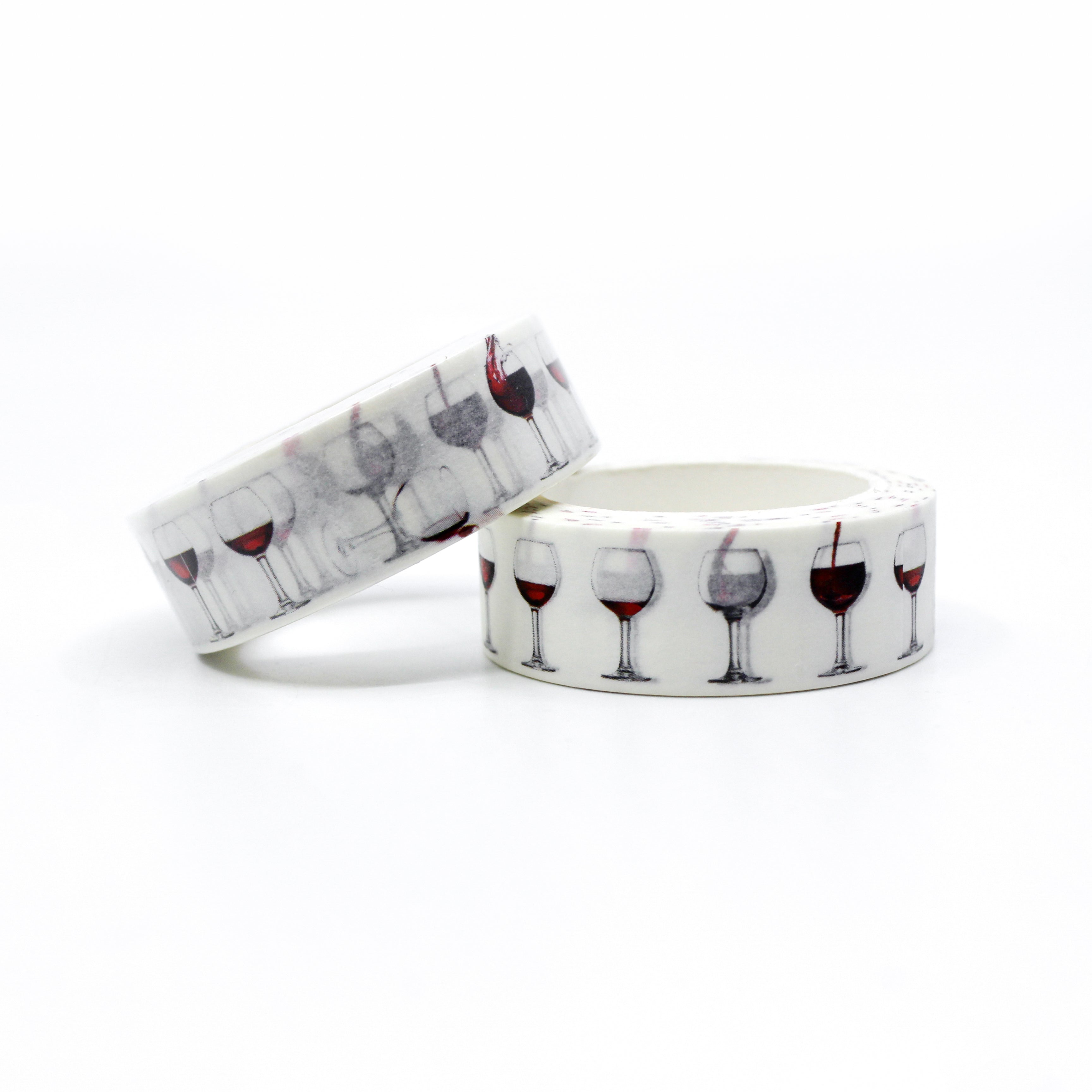 This is a view of cute wine glass washi tape from BBB Supplies Craft Shop for Journal Supplies, Scrapbooking washi tapes from BBB Supplies Craft Shop