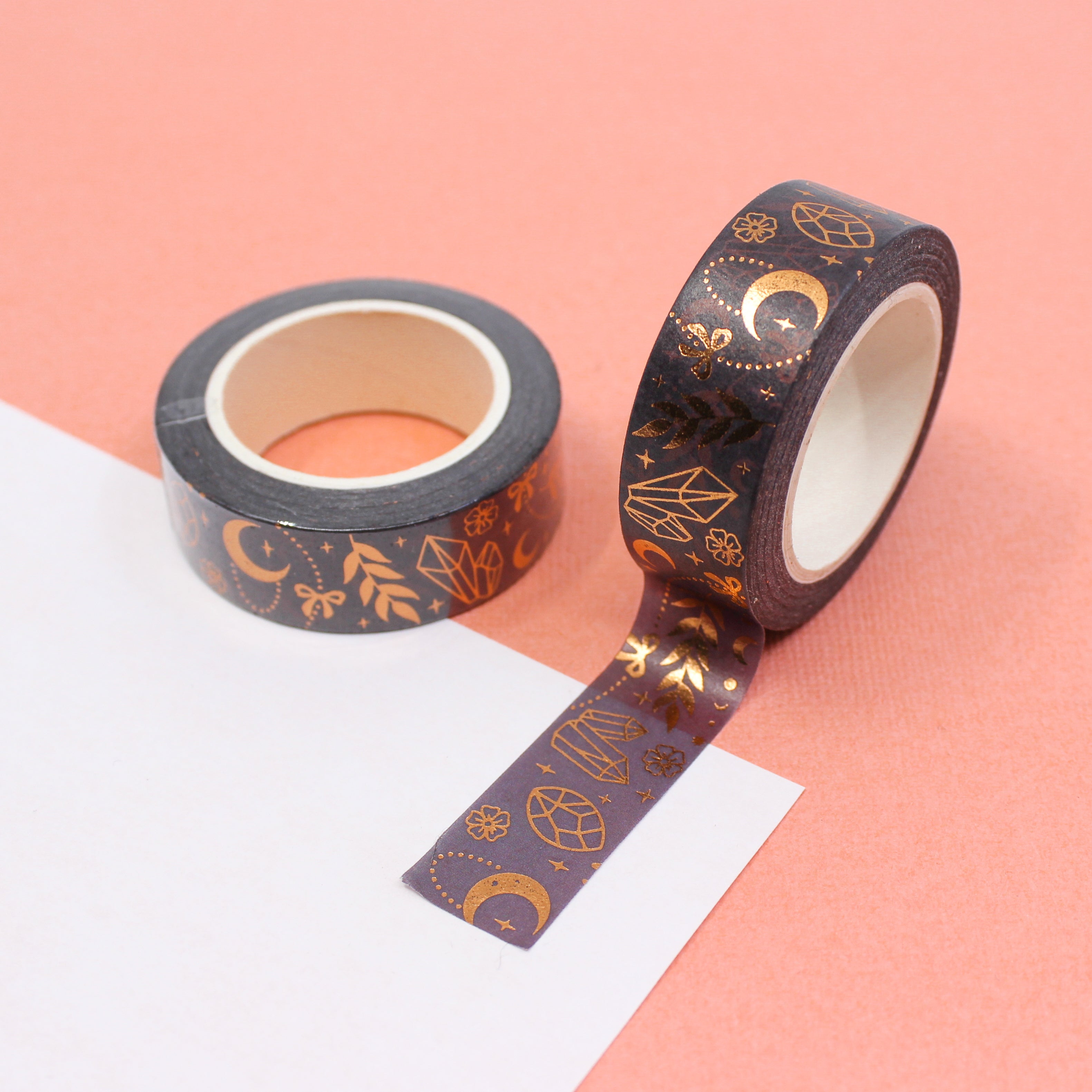 This is copper crystals and celestial points mystical symbols pattern washi tape from BBB Supplies Craft Shop