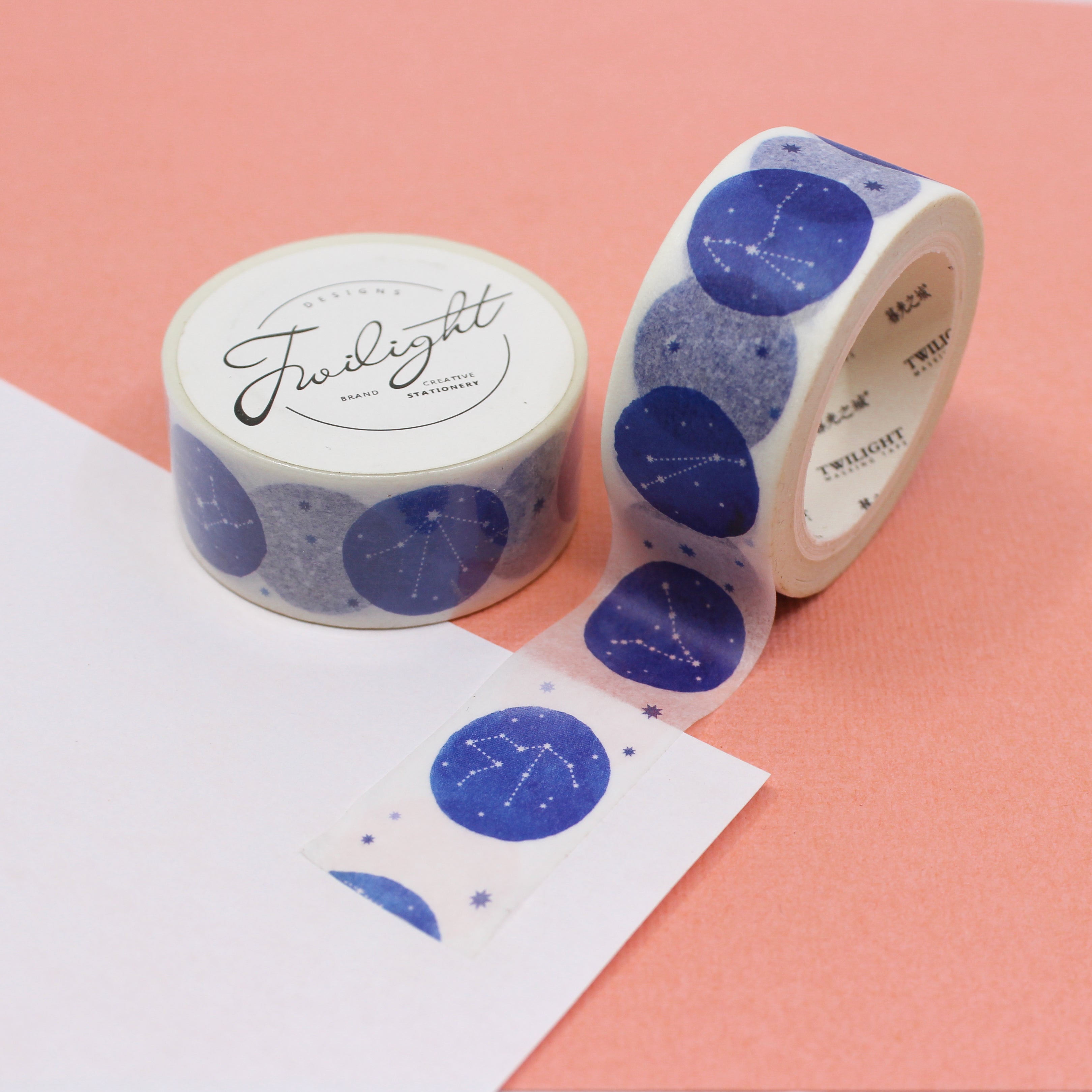 This is a blue constellation circle pattern washi tape from BBB Supplies Craft Shop