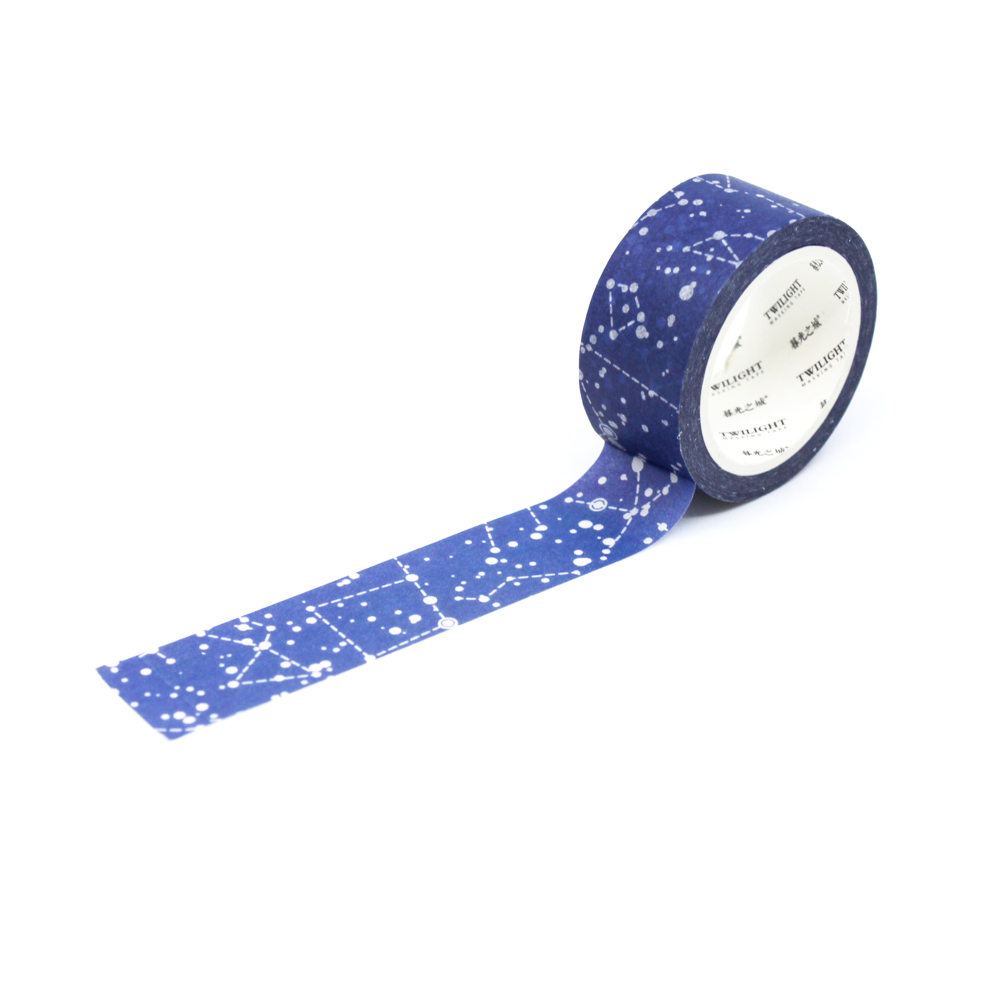 This is a repeat full view pattern of blue constellation astronomy pattern washi tape from BBB Supplies Craft Shop