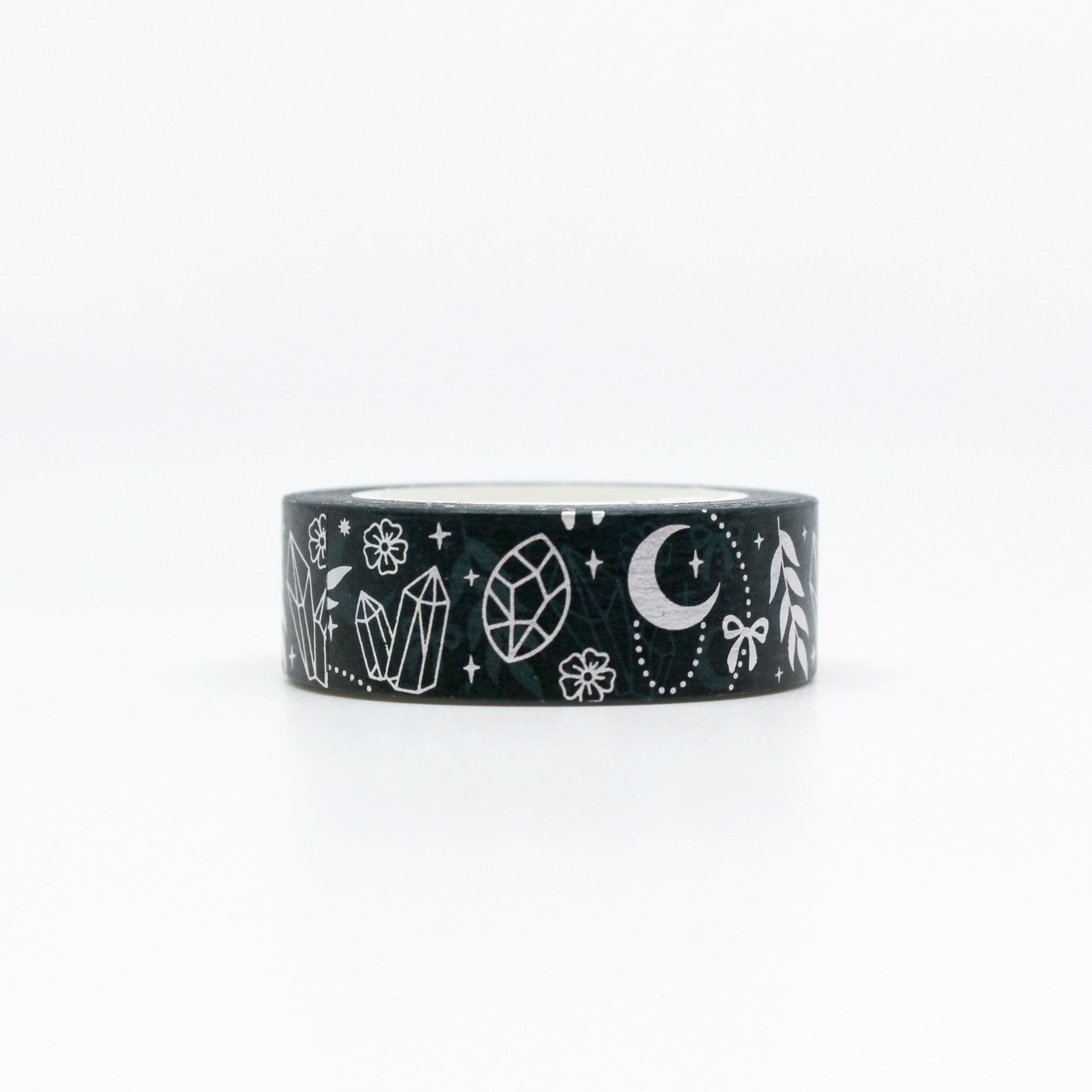 This is a view of silver crystals and celestial points mystical symbols washi tape from BBB Supplies Craft Shop