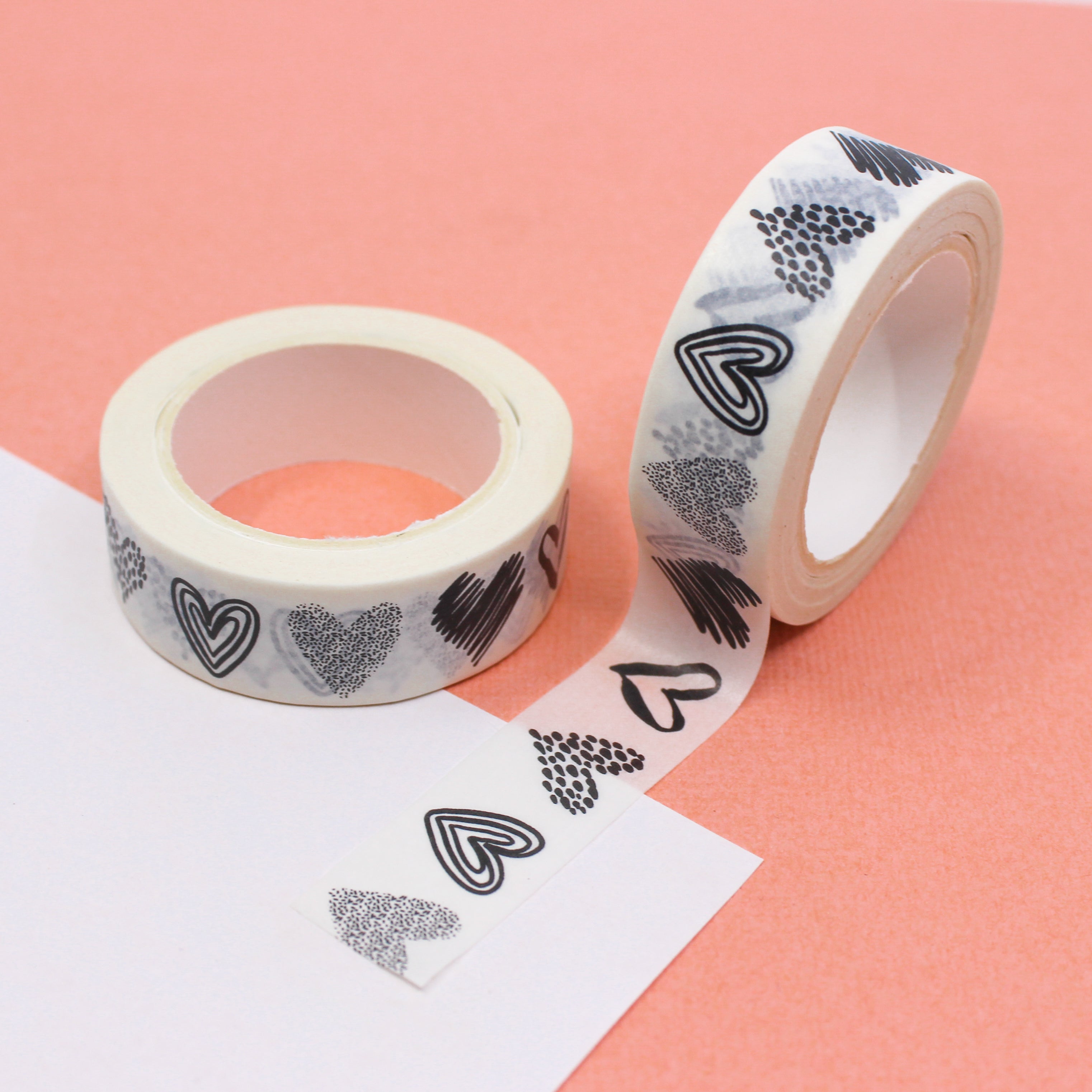 This is a black sketchy hearts view themed washi tape from BBB Supplies Craft Shop