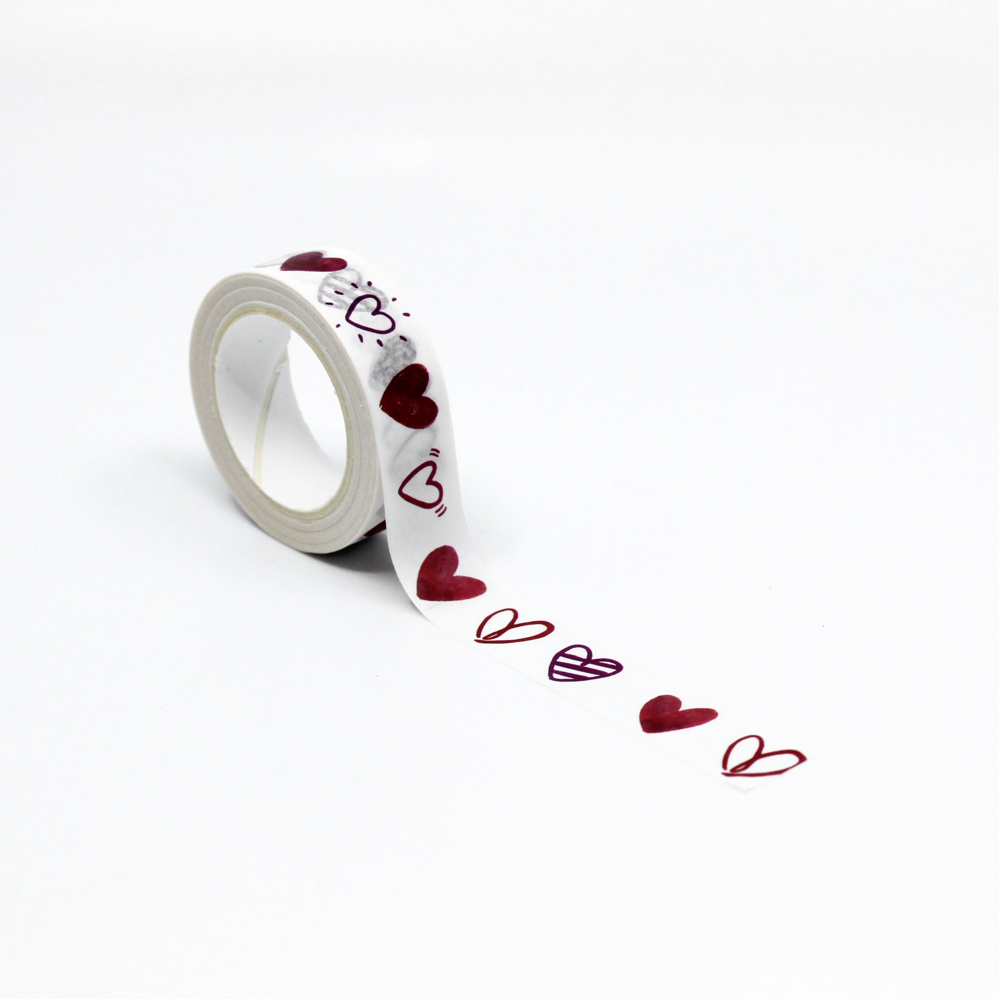 This is a full pattern repeat view of red sketch hearts dots washi tape BBB Supplies Craft Shop