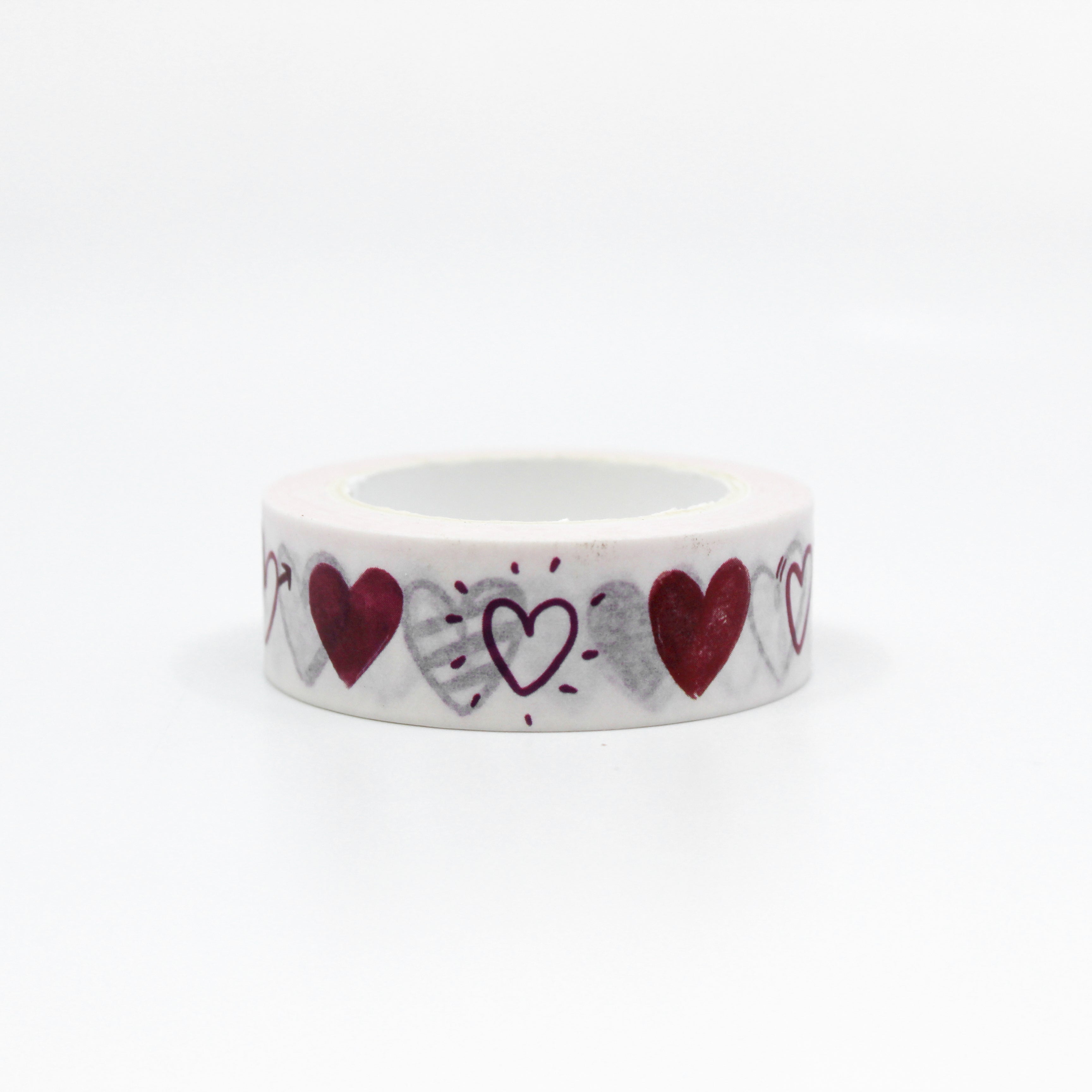 This is a red sketch hearts washi tape from BBB Supplies Craft Shop