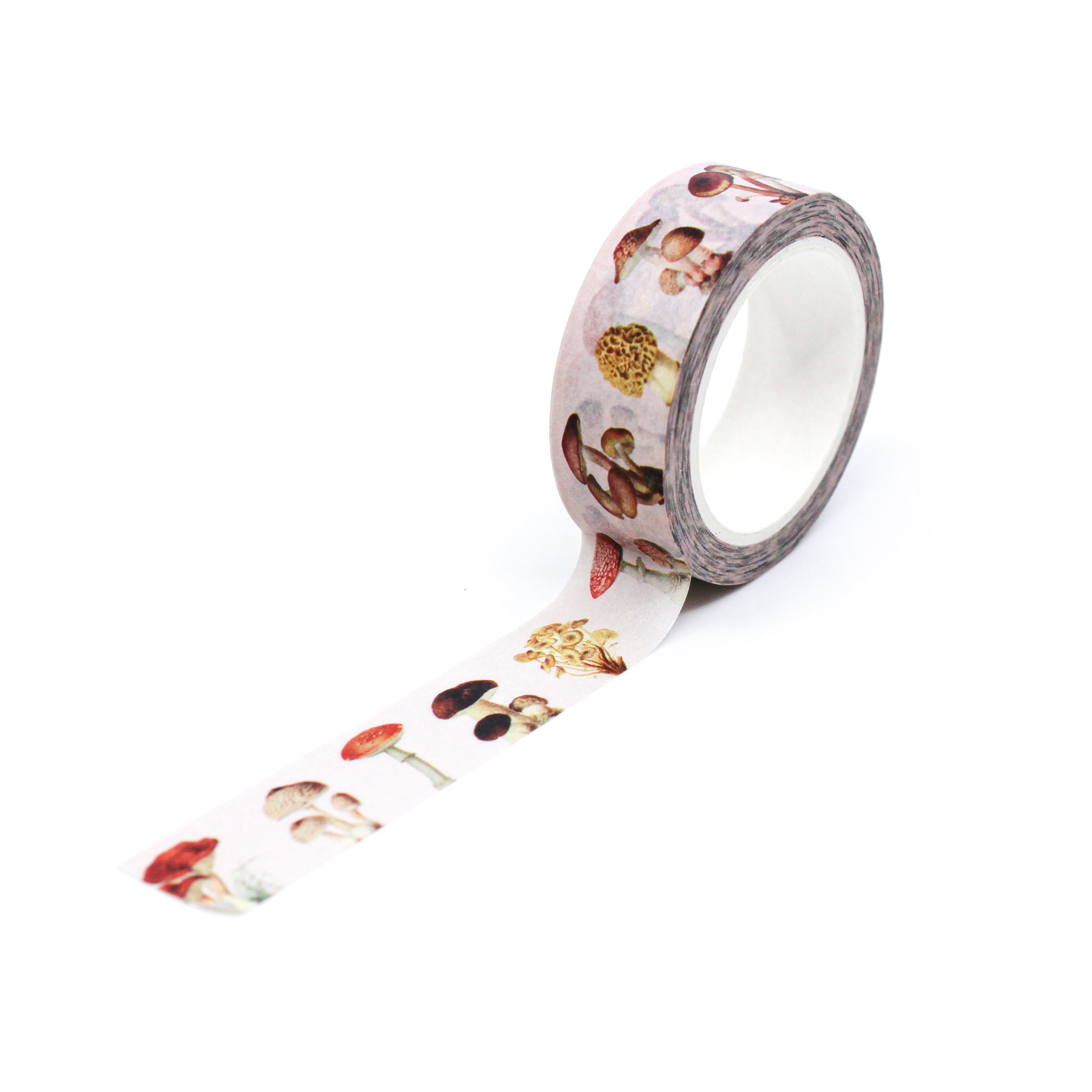This is full pattern repeat view of forest whimsical mushroom themed washi tape from BBB Supplies Craft Shop