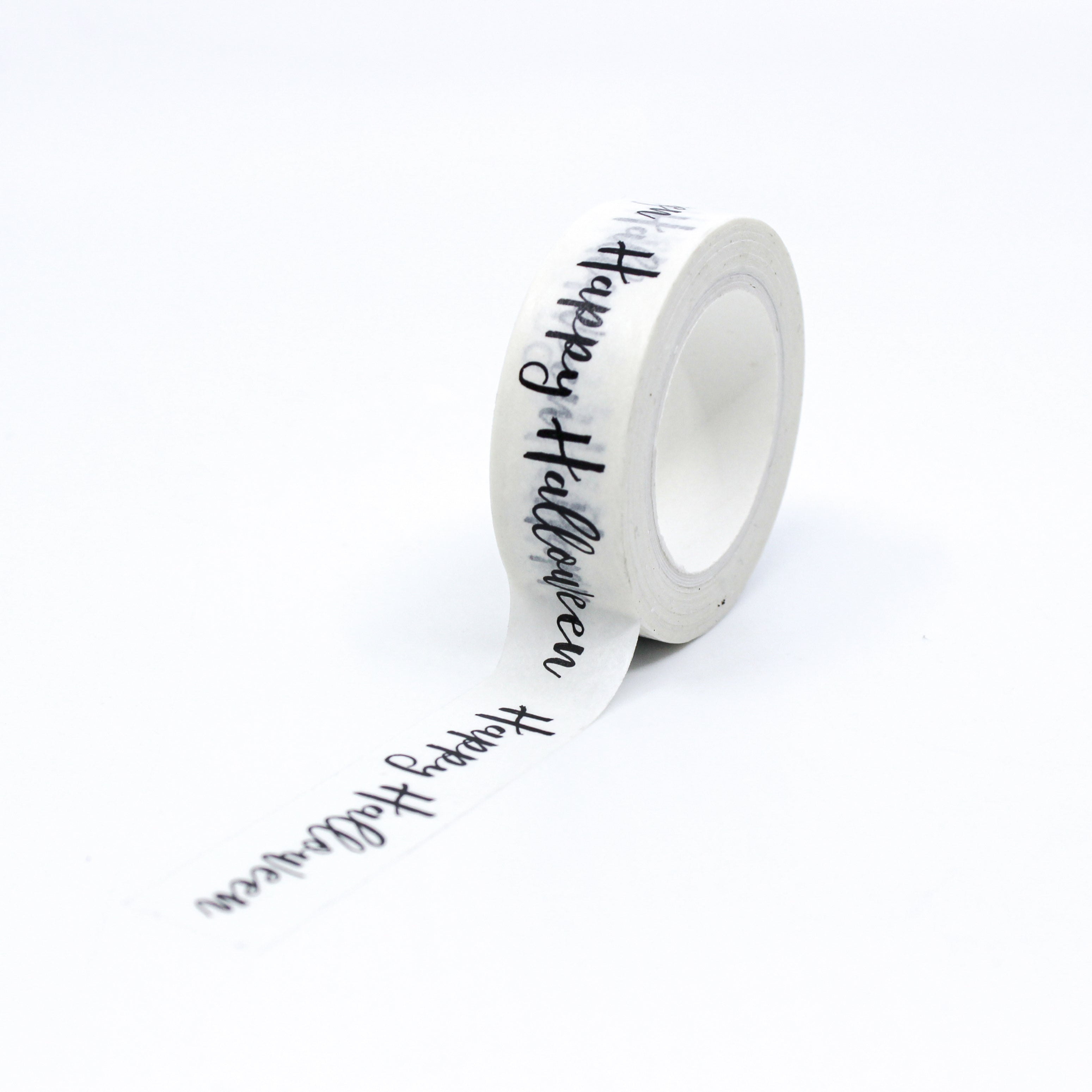 This is full pattern view of Happy Halloween cursive text washi tape from BBB Supplies Craft Shop