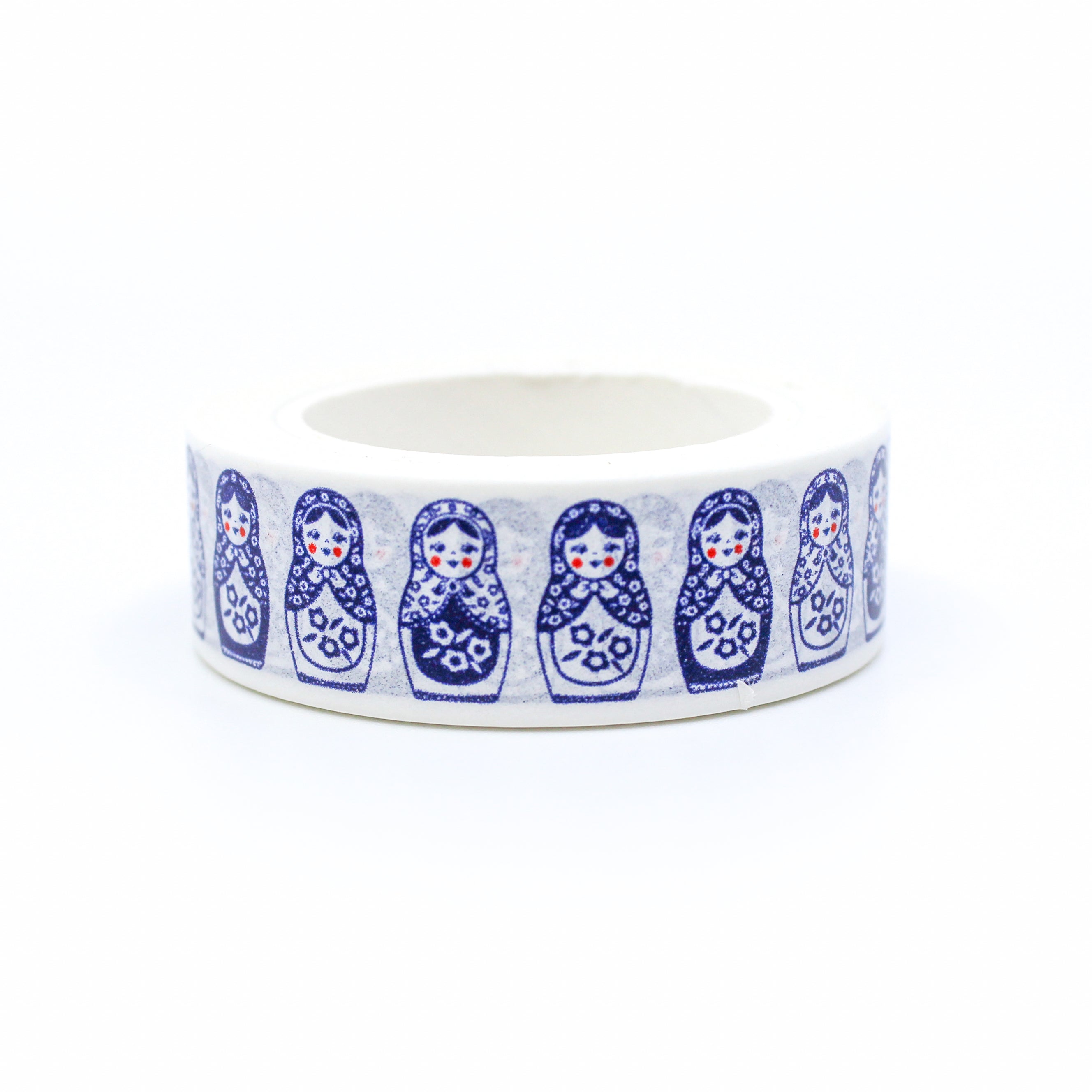 This is a view of blue nesting dolls pattern washi tape from BBB Supplies Craft Shop