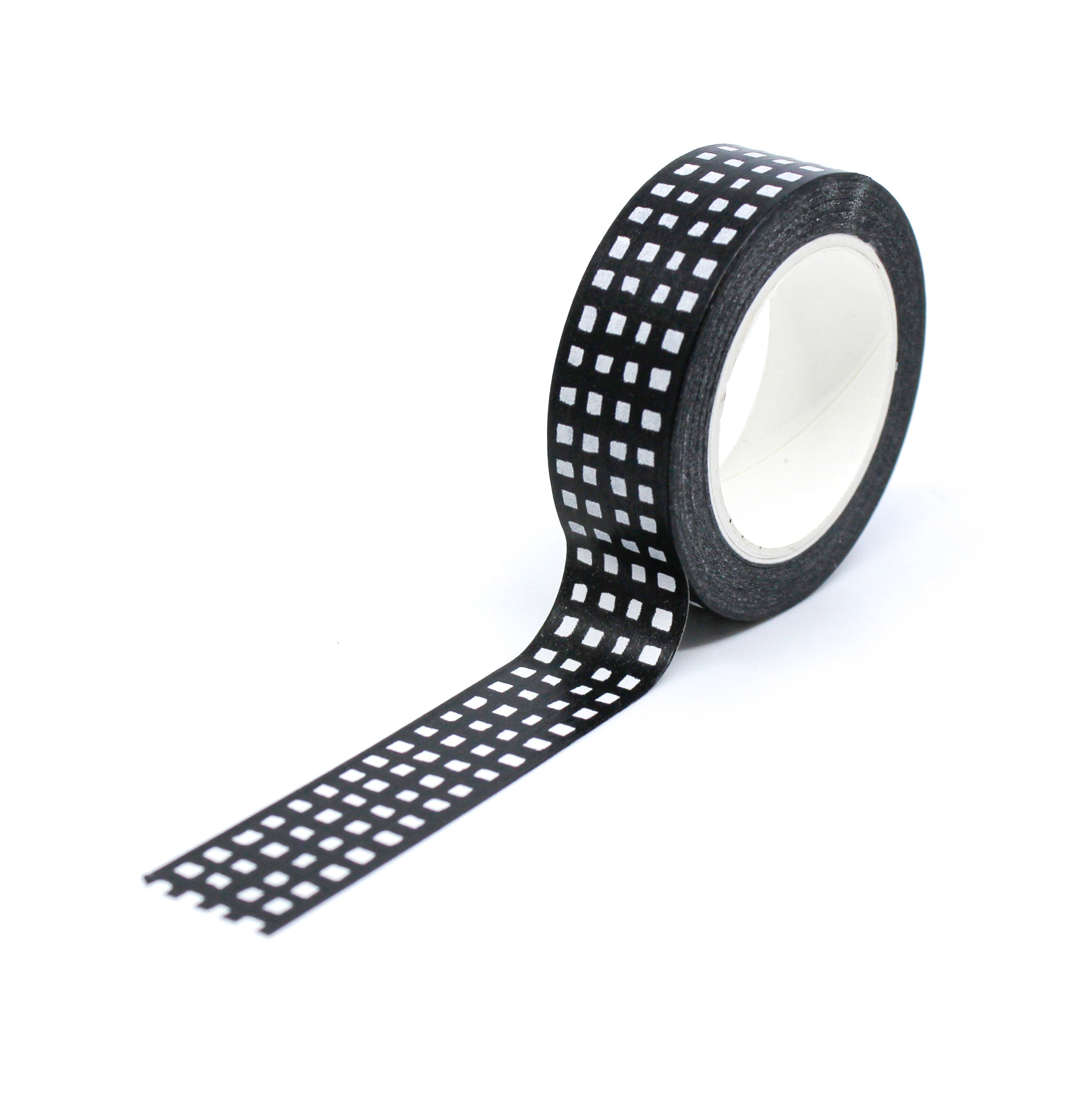 This is a full pattern repeat view of black gingham plaid pattern washi tape from BBB Supplies Craft Shop