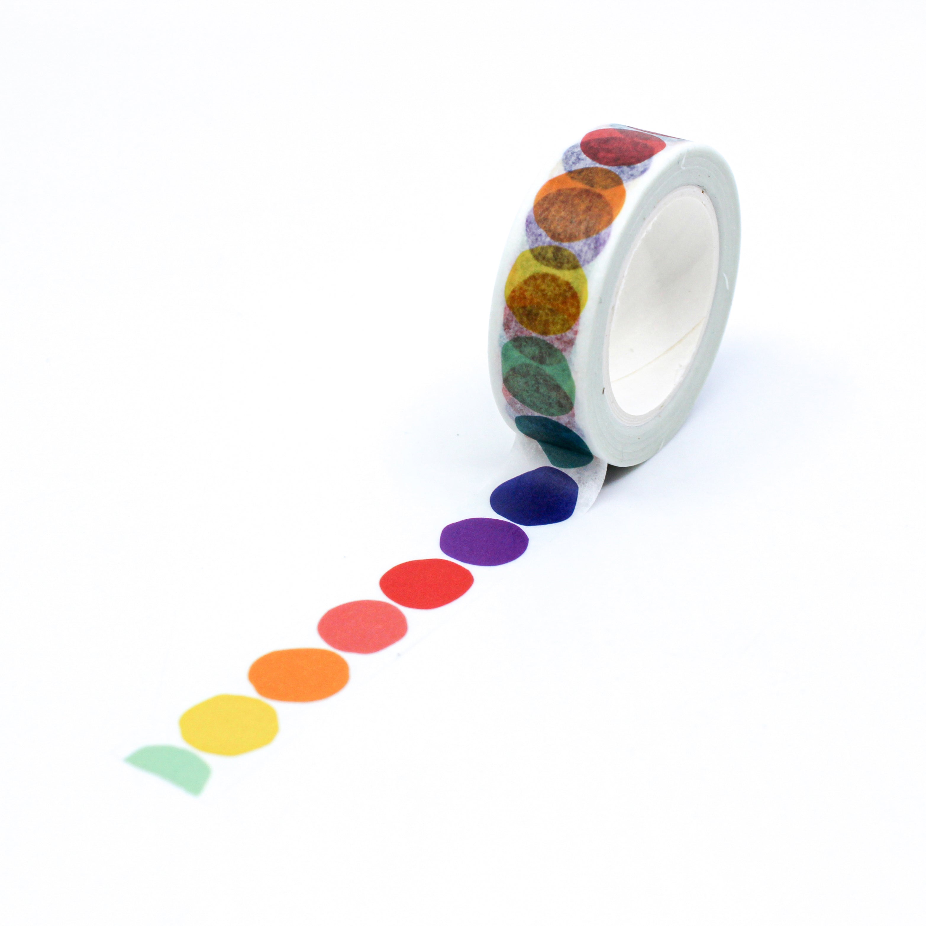This is a full pattern repeat view of rainbow large dots pattern washi tape from BBB Supplies Craft Shop