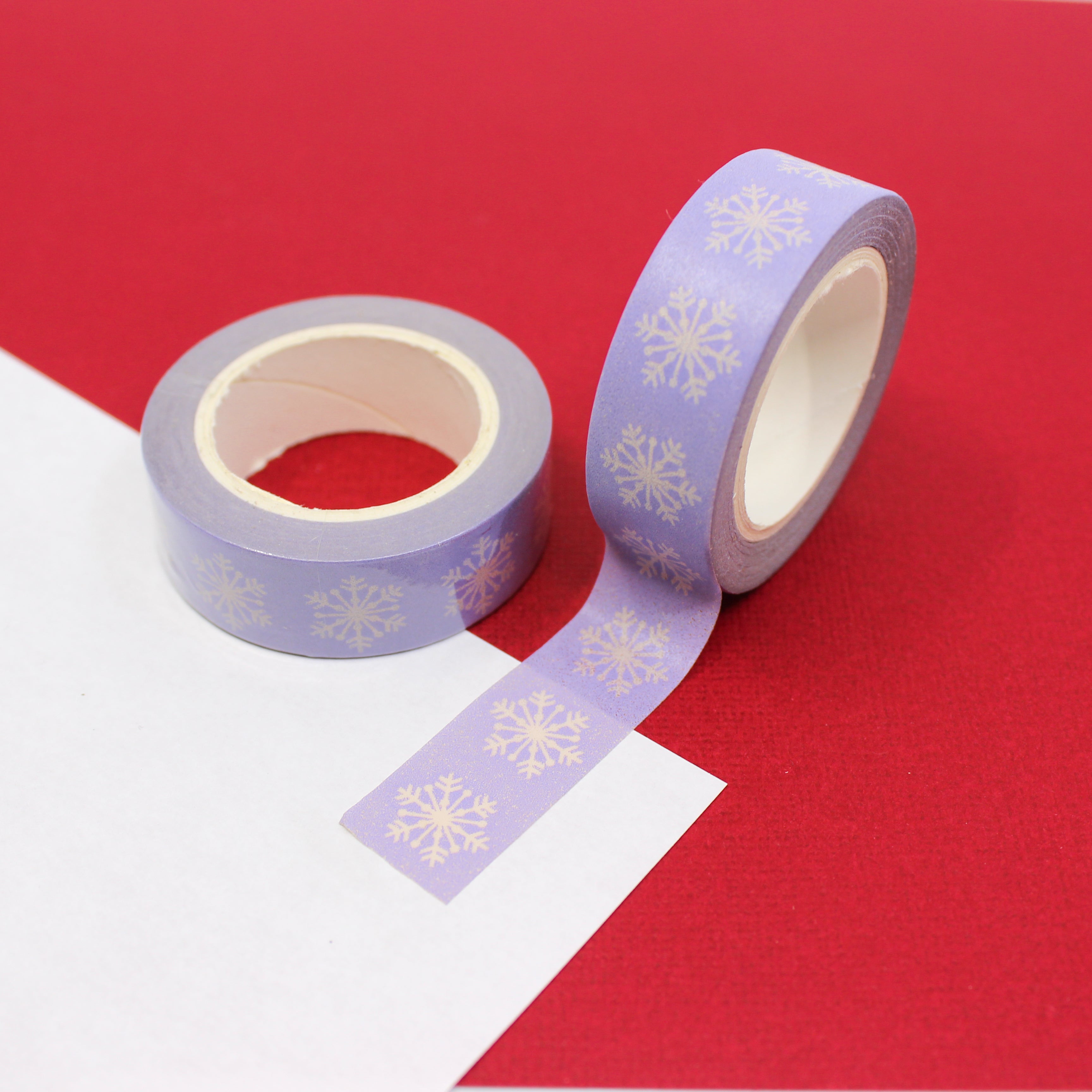 This photo is of our unique winter color of lavender purple snowflake, if you are looking for an option that is not traditional red and green for your Christmas projects. This tape is sold at BBB Supplies Craft Shop.
