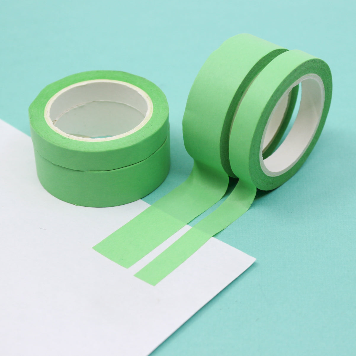 This pastel green washi tape is vibrant and fun. This washi tape is part of our solid neon thick-thin matching duo washi collection. Find the perfect color for any project in BBB Supplies' thick-thin solids collection, from neon to neutral to pastel and more. This tape is sold at BBB Supplies Craft Shop.