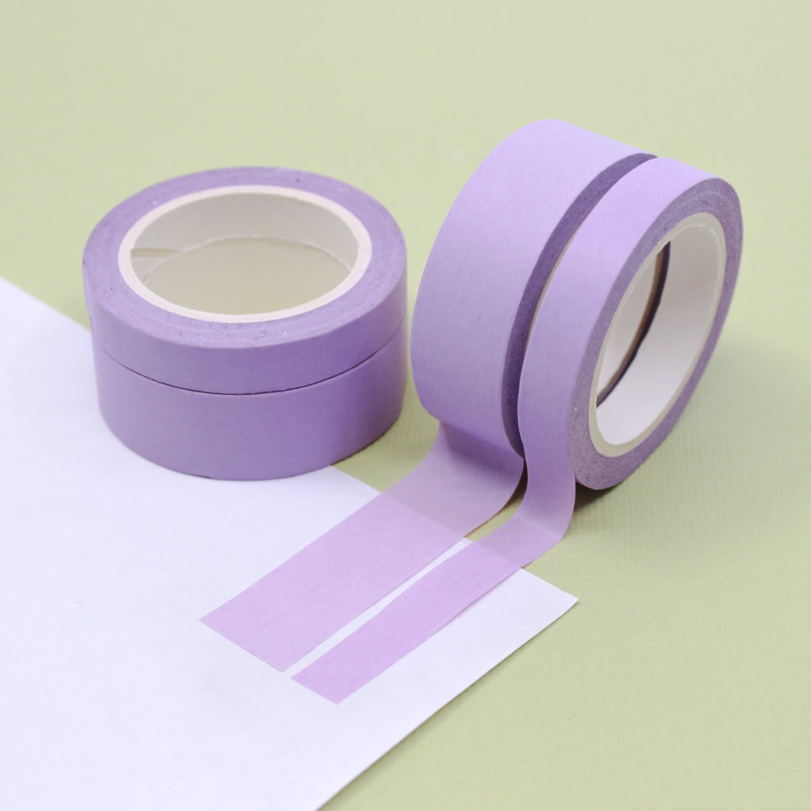This pastel lavender purple washi tape is vibrant and fun. This washi tape is part of our solid neon thick-thin matching duo washi collection. Find the perfect color for any project in BBB Supplies' thick-thin solids collection, from neon to neutral to pastel and more. This tape is sold at BBB Supplies Craft Shop.