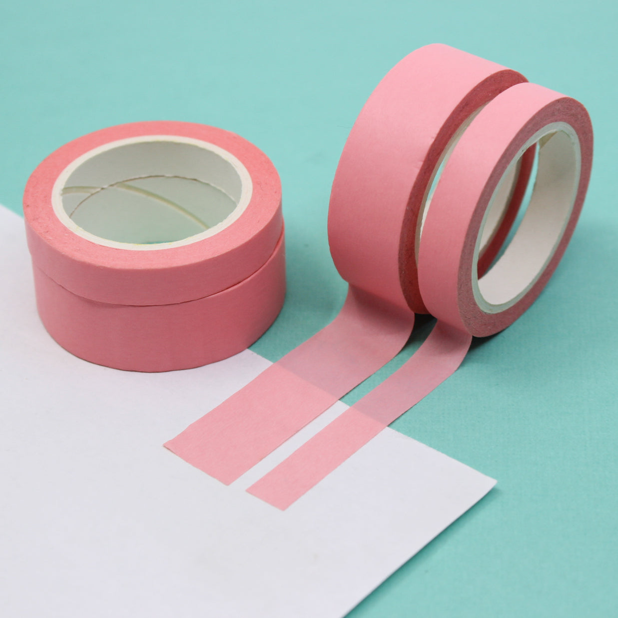 This pastel pink washi tape is vibrant and fun. This washi tape is part of our solid neon thick-thin matching duo washi collection. Find the perfect color for any project in BBB Supplies' thick-thin solids collection, from neon to neutral to pastel and more. This tape is sold at BBB Supplies Craft Shop.