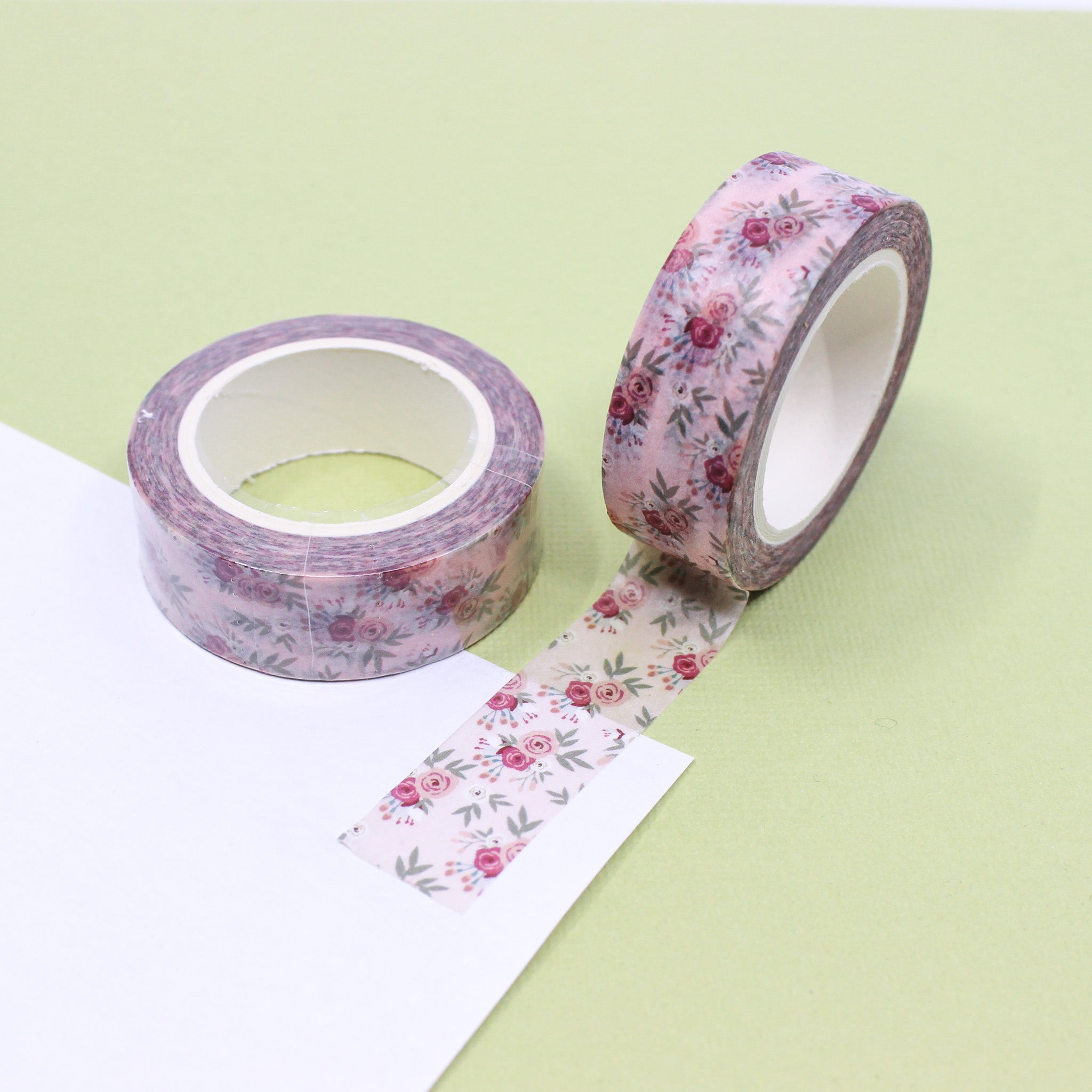 This a pink vintage rose florals pattern washi tape from BBB Supplies Craft Shop