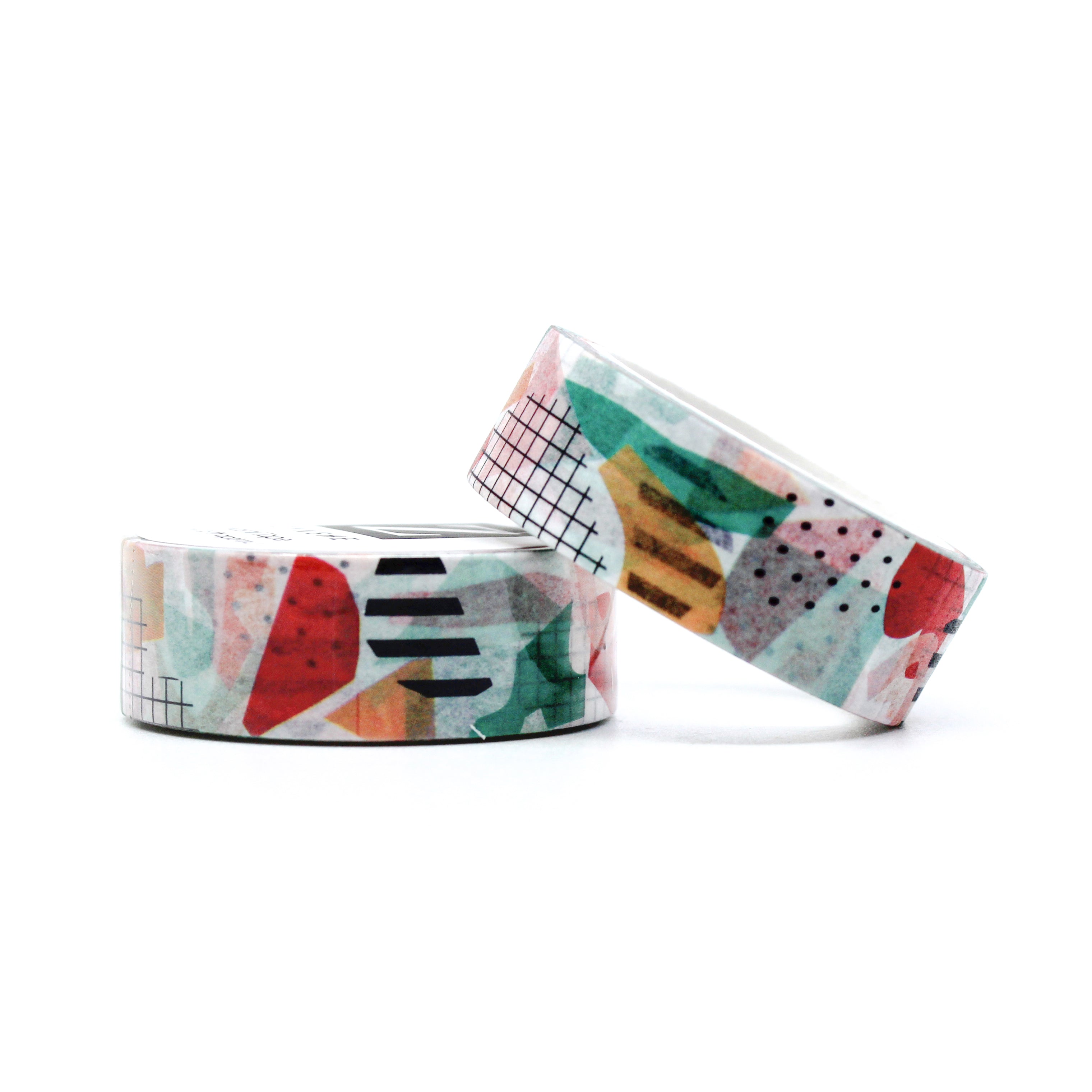 This is a washi tapes with a fun pop art pattern that has layered abstract shapes and bright colors from BBB Supplies Craft Shop.
