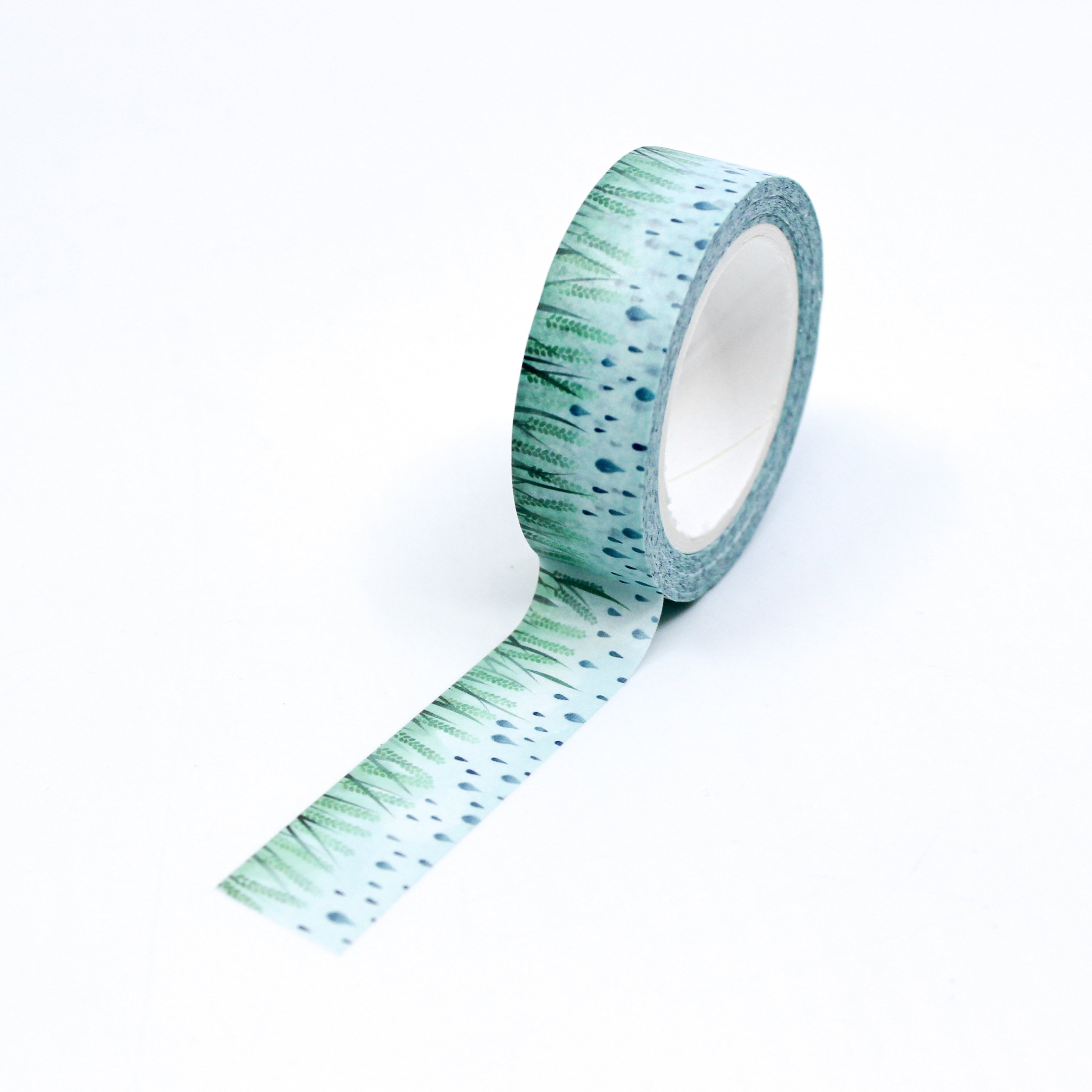 This a full pattern repeat view of sweet Nordic green grass washi tape from BBB Supplies Craft Shop