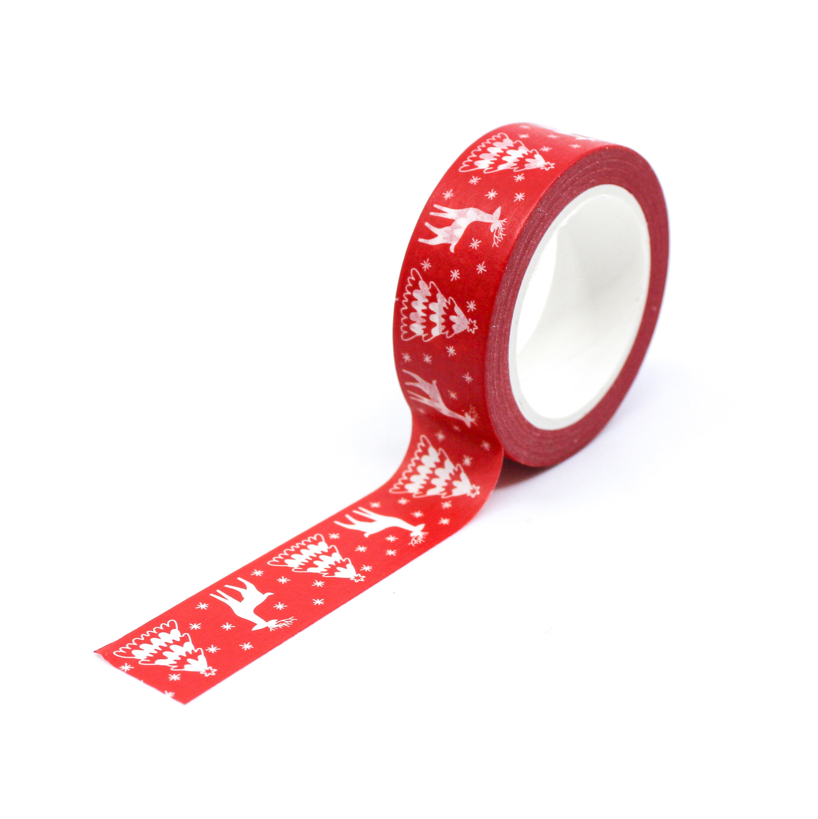Red Reindeer and Christmas Tree Classic Holiday Washi Tape from BBB Supplies Craft Shop.