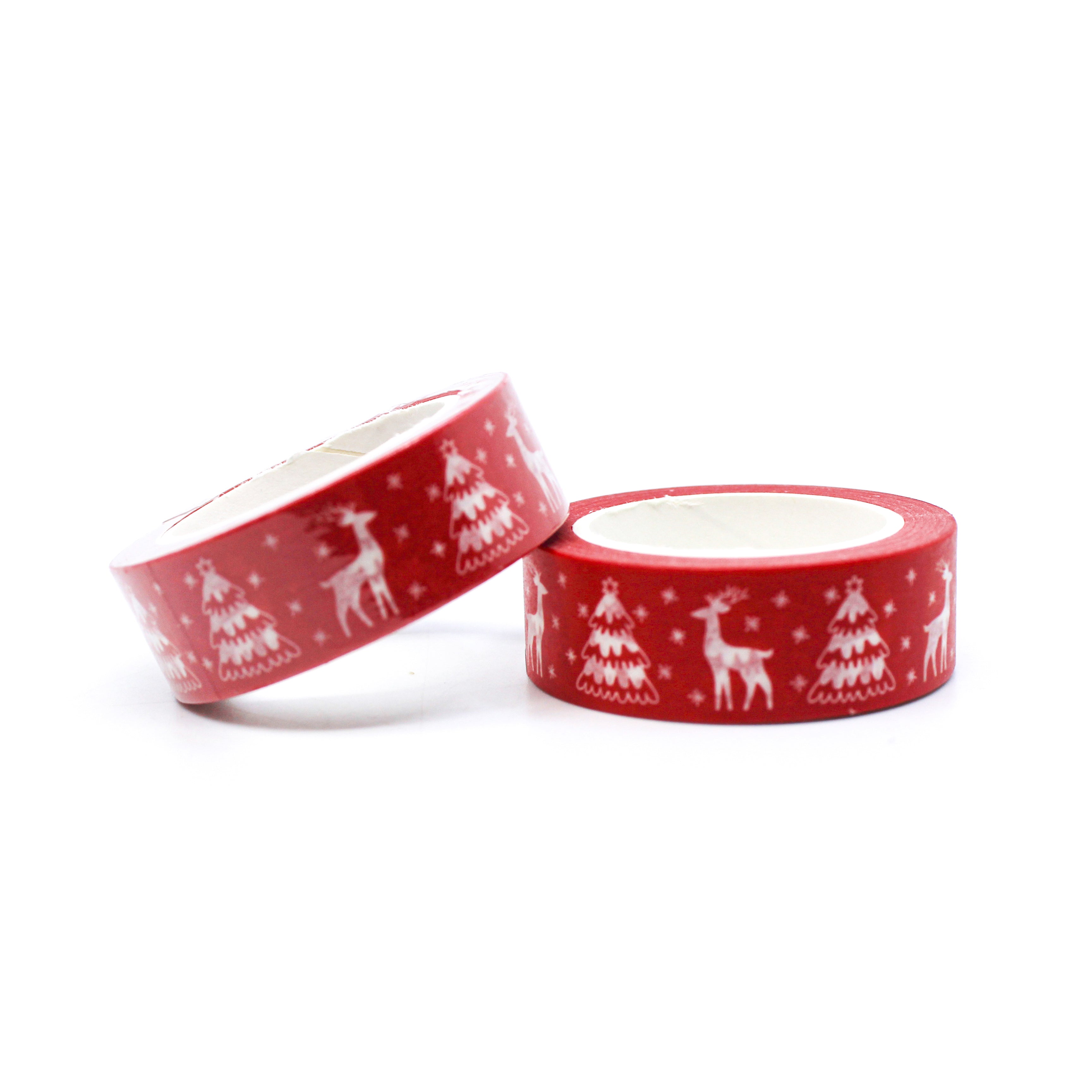 Red Reindeer and Christmas Tree Classic Holiday Washi Tape from BBB Supplies Craft Shop.