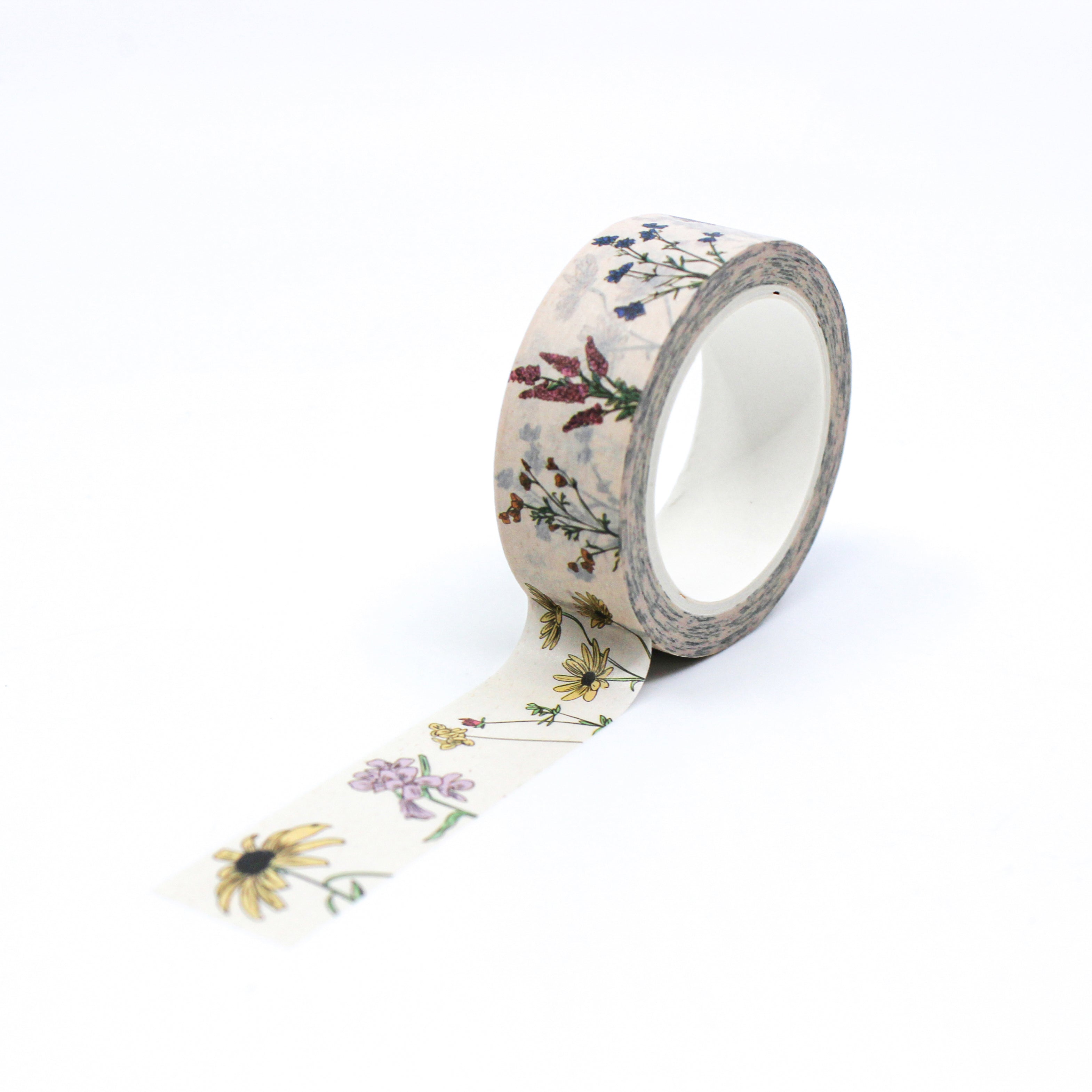 This is a full pattern repeat view of vintage botanical florals washi tape from BBB Supplies Craft Shop