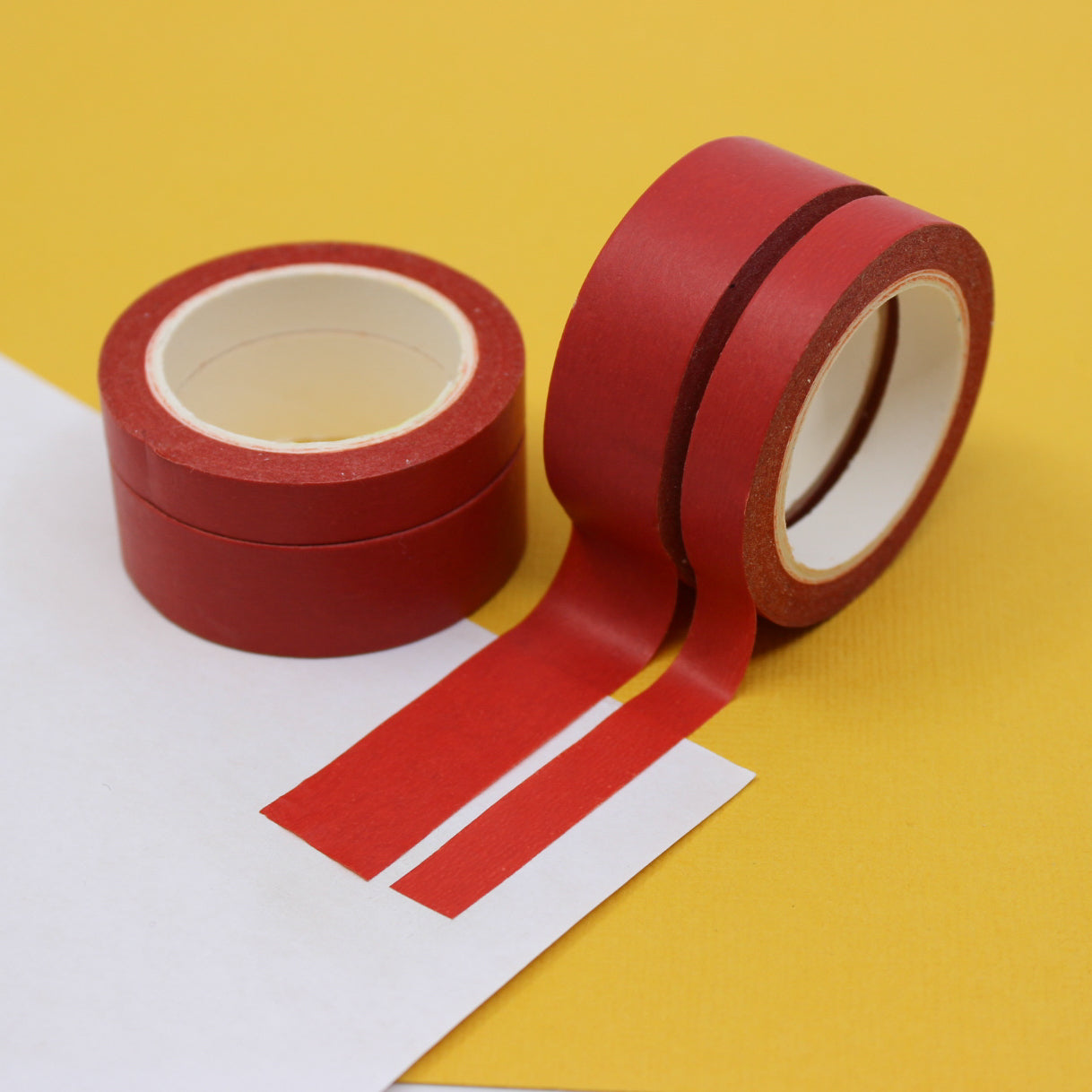 This primary red washi tape is vibrant and fun. This washi tape is part of our solid neon thick-thin matching duo washi collection. Find the perfect color for any project in BBB Supplies' thick-thin solids collection, from neon to neutral to pastel and more. This tape is sold at BBB Supplies Craft Shop.