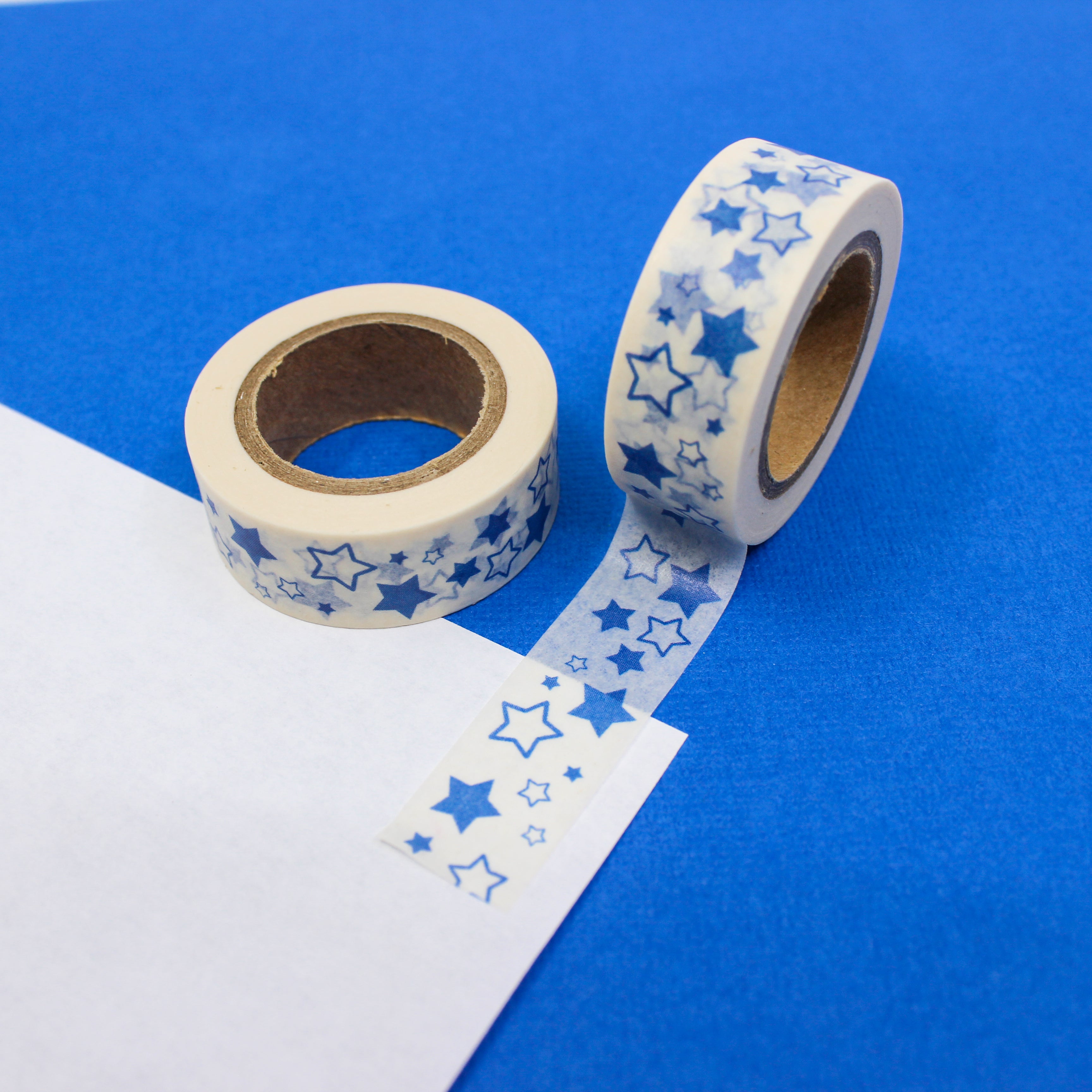 This is a blue and white star pattern washi tape from BBB Supplies Craft Shop