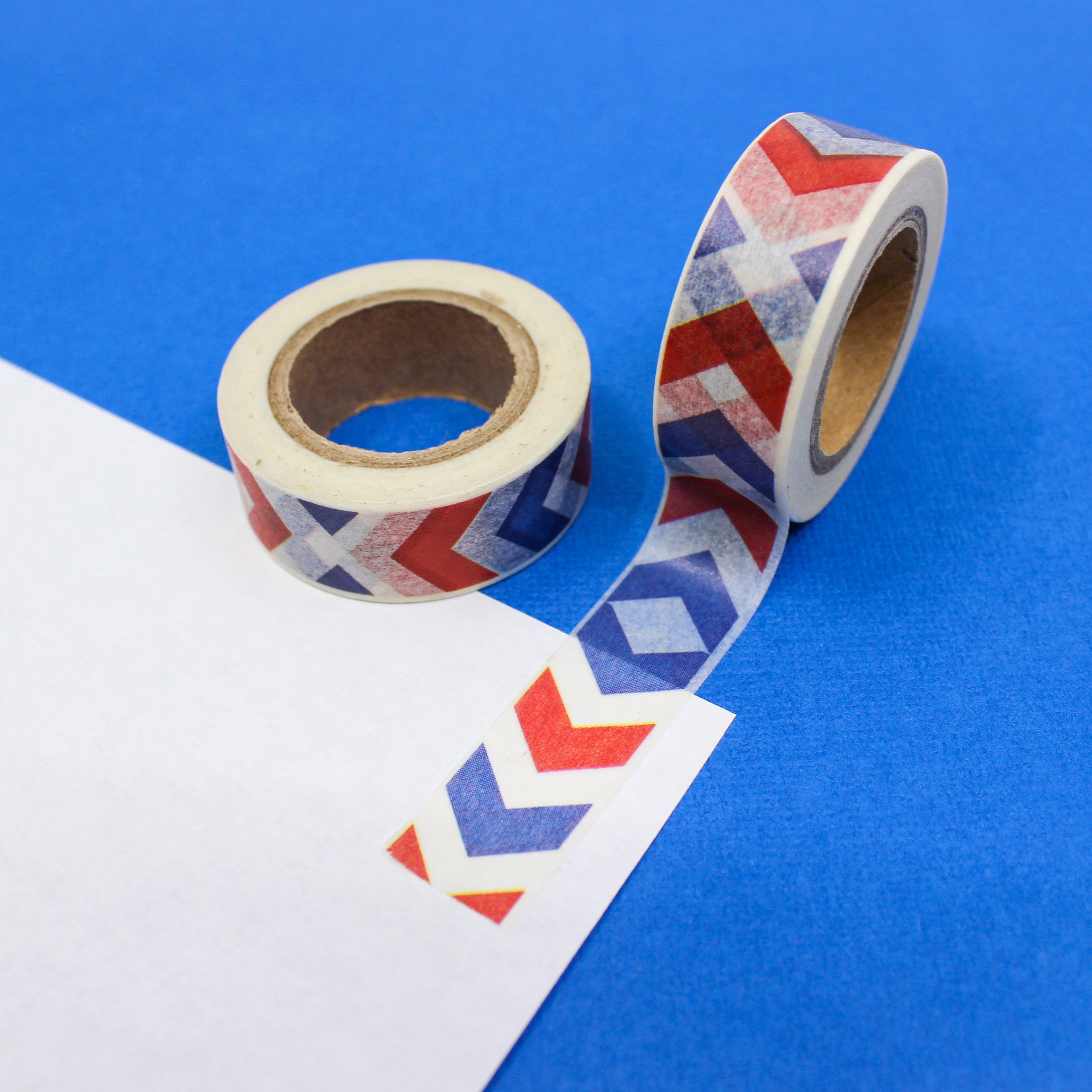 This is a red and blue large chevron pattern Washi Tape from BBB Supplies Craft Shop
