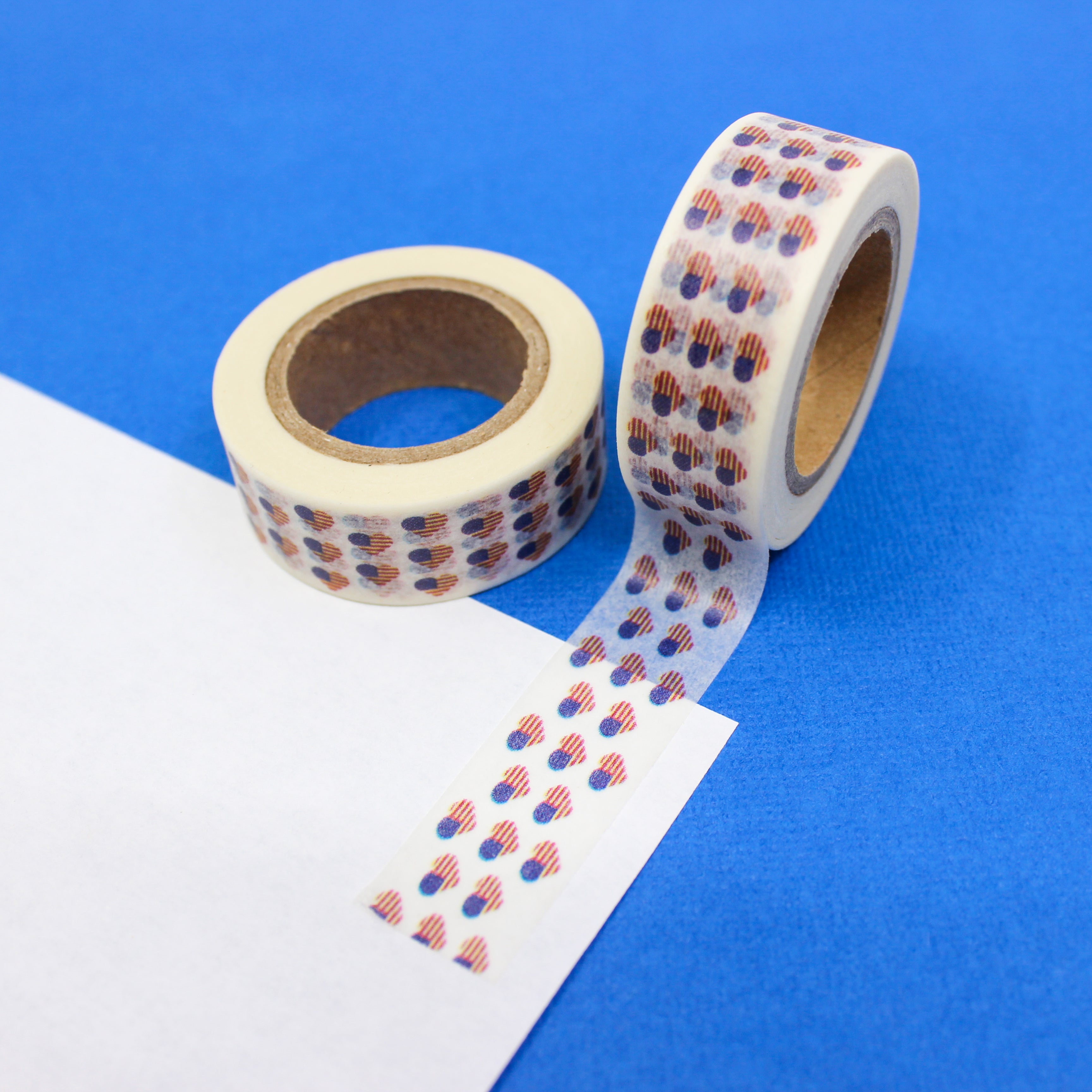 This is a red and blue tiny American flags in heart-shaped-themed pattern Washi Tape from BBB Supplies Craft Shop