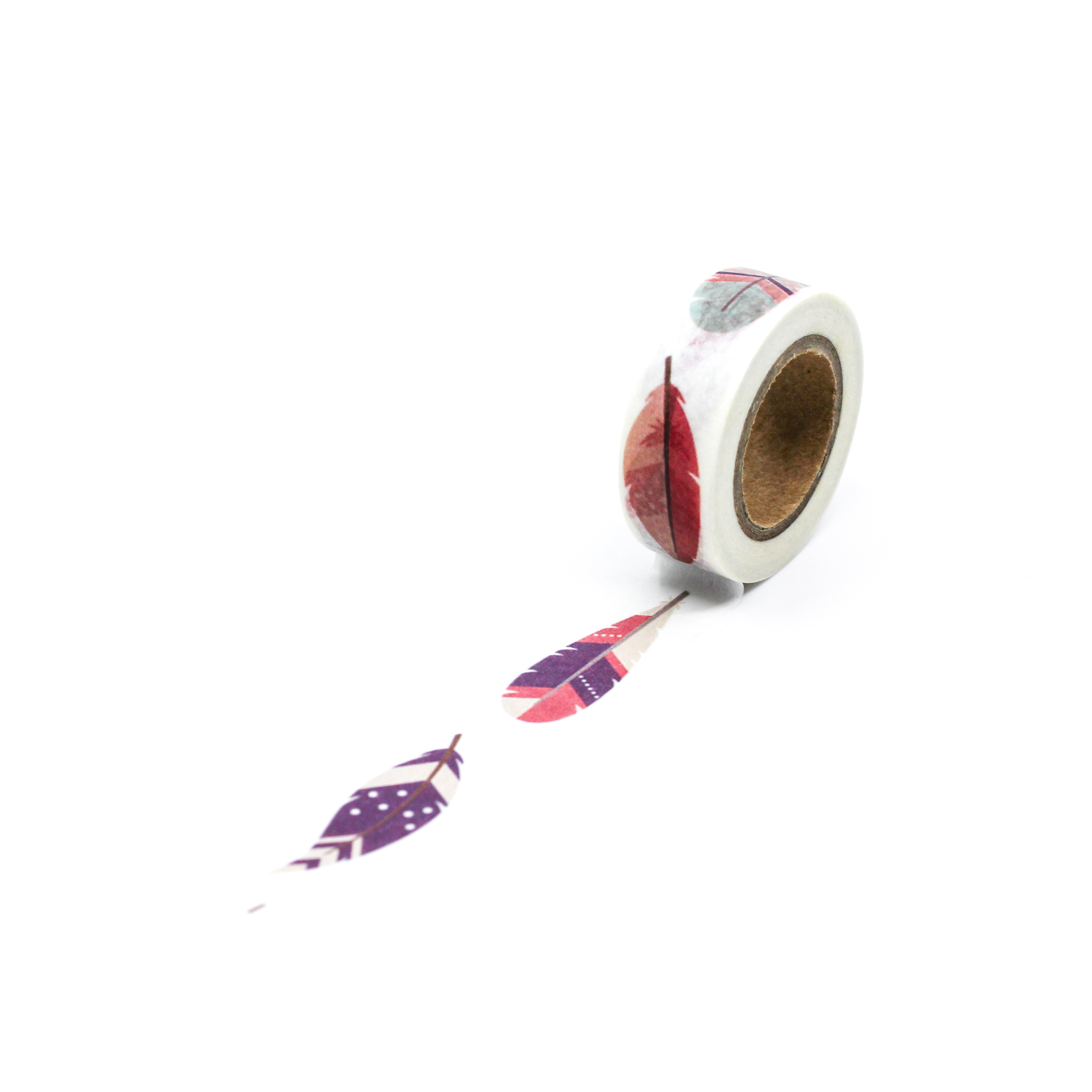 This is a repeat full view of pretty feathers pattern washi tape from BBB Supplies Craft Shop