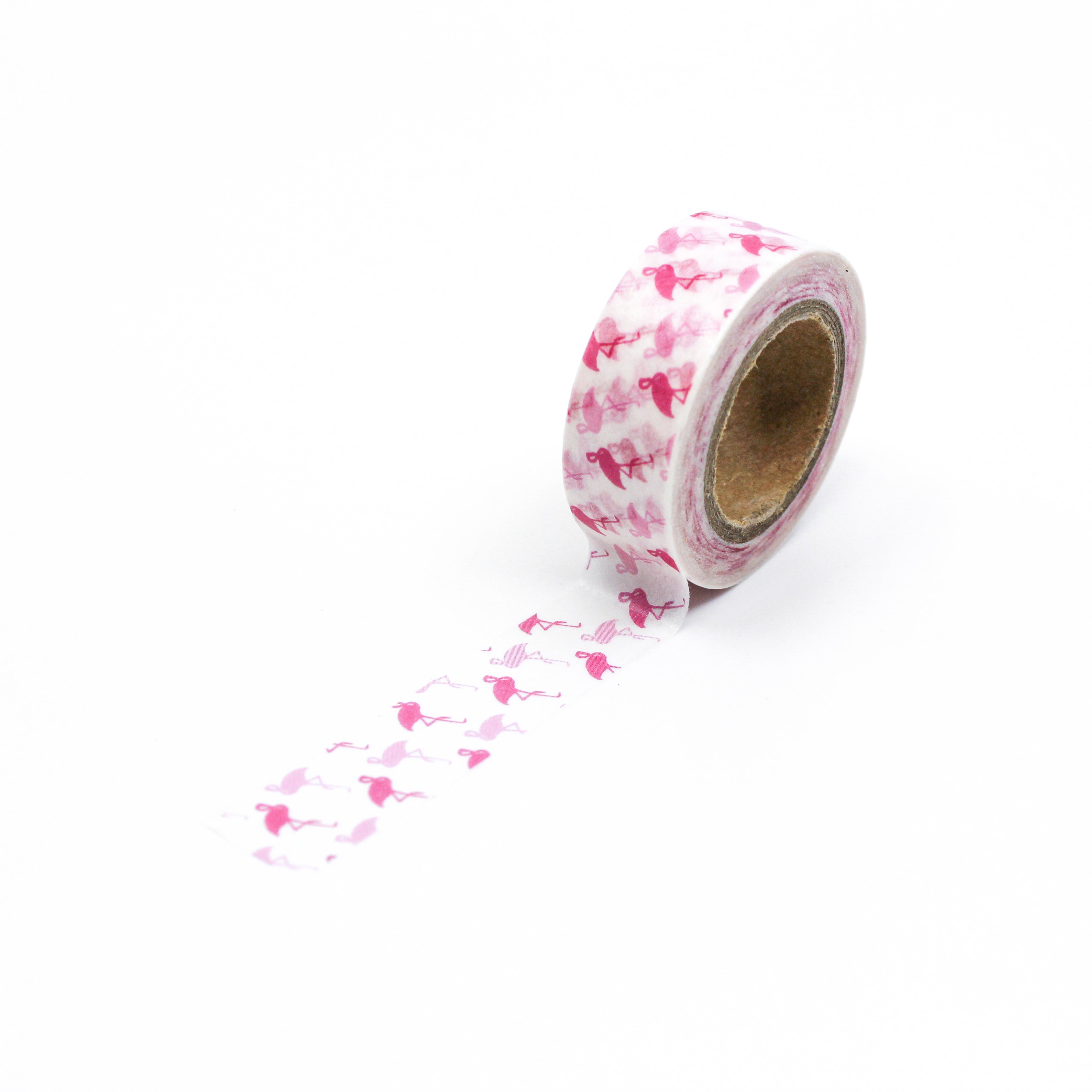 This is a repeat full view of pink small flamingo pattern washi tape from BBB Supplies Craft Shop