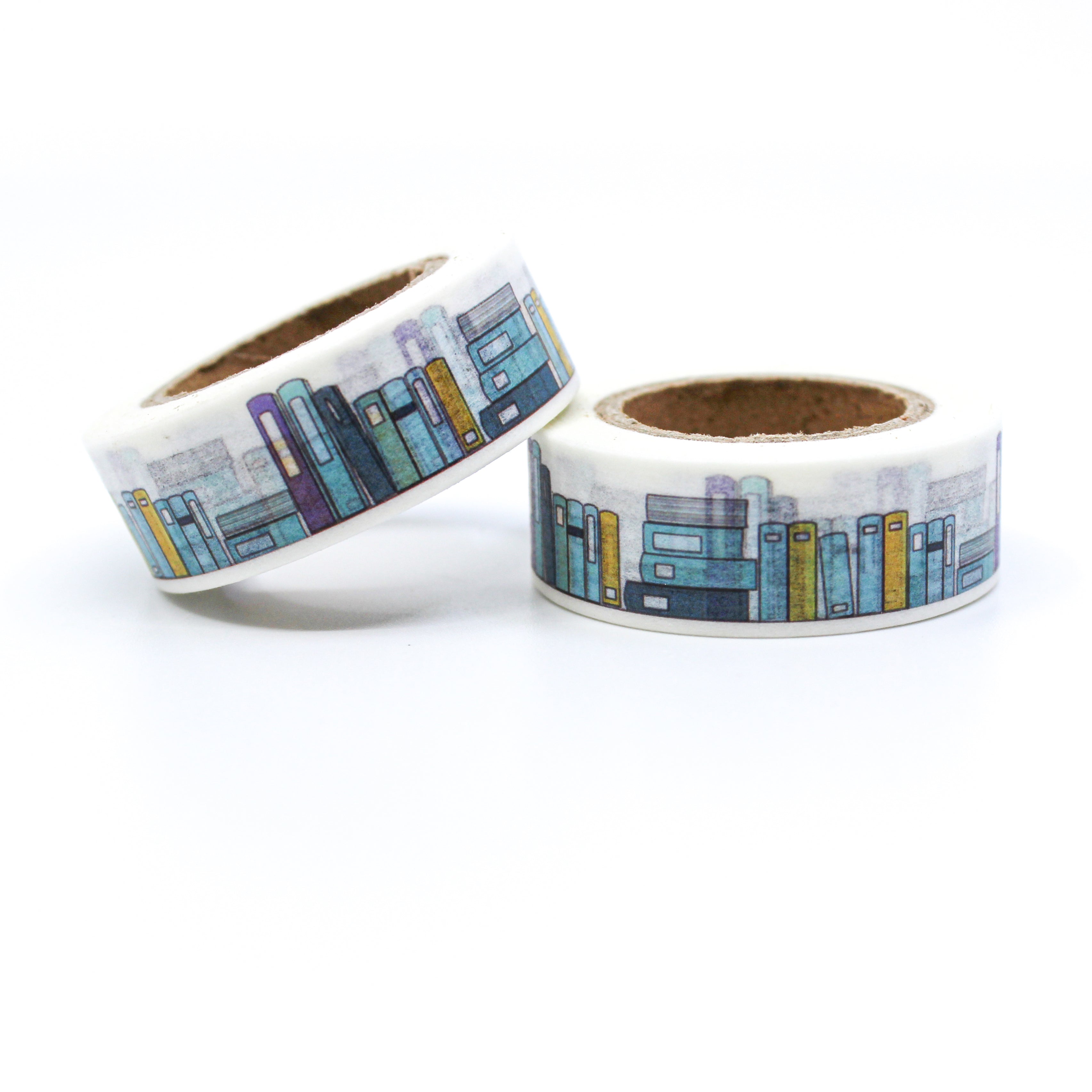 This is a graphic of yellow and blue library books pattern for Journal Supplies, Scrapbooking washi tapes from BBB Supplies Craft Shop