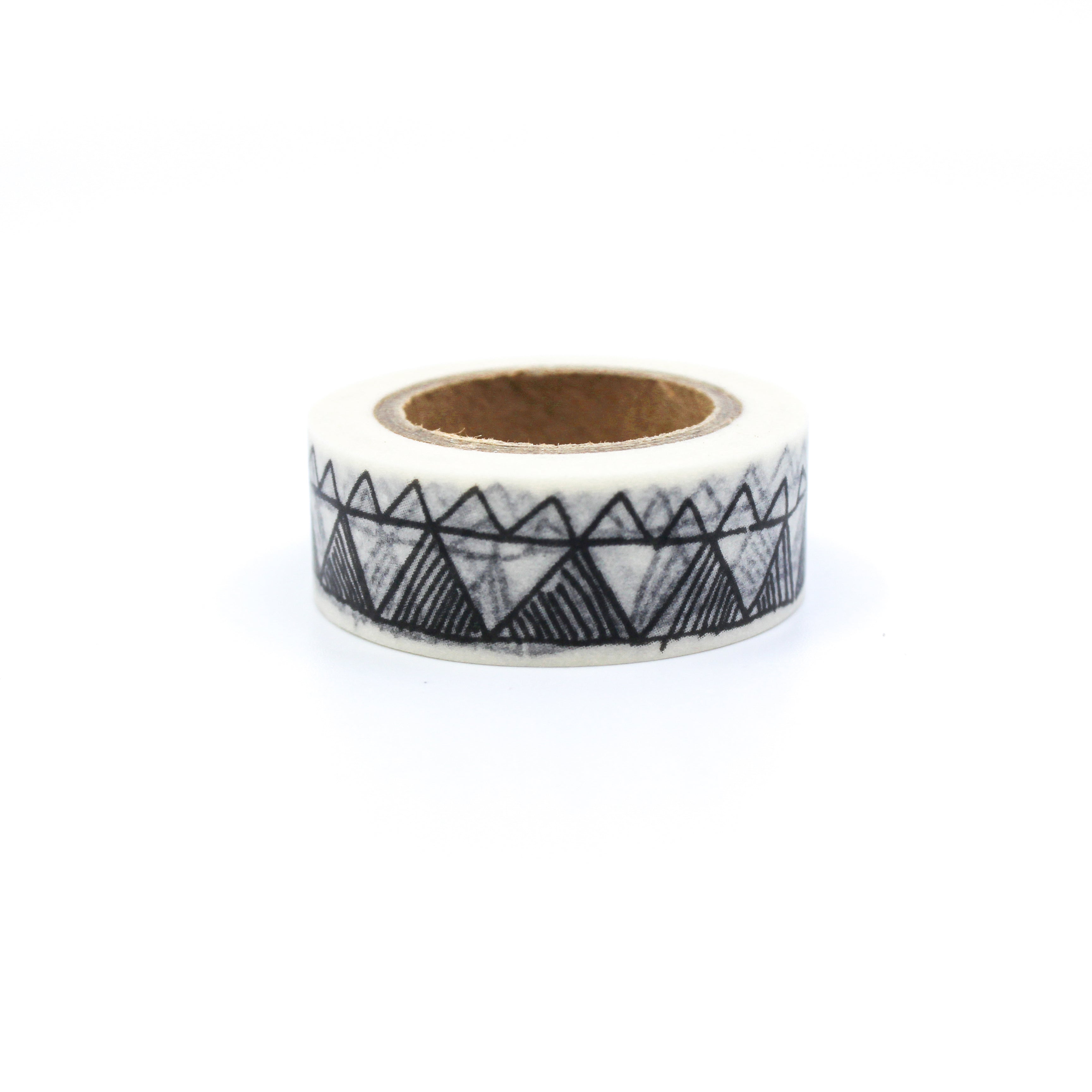 This is a sketchy triangle black mountain on a white background pattern washi tape from BBB Supplies Craft Shop