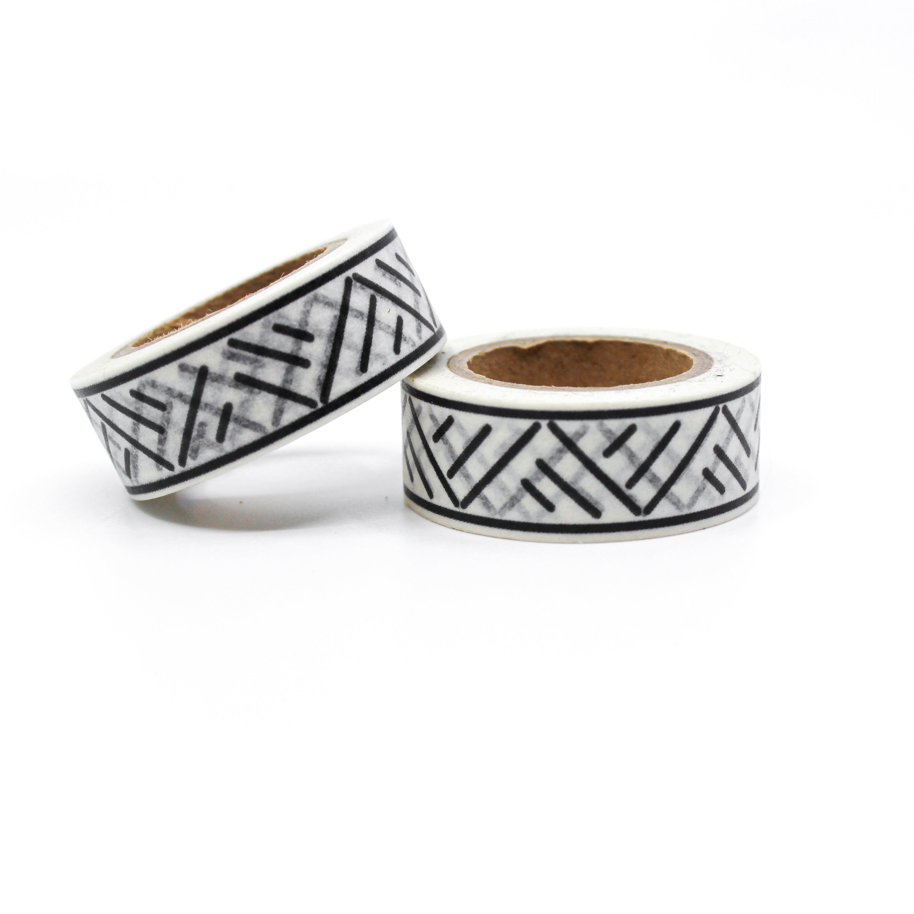 Back and white geometric lines mountain washi tape from BBB Supplies Craft Shop for Journaling and Planners.